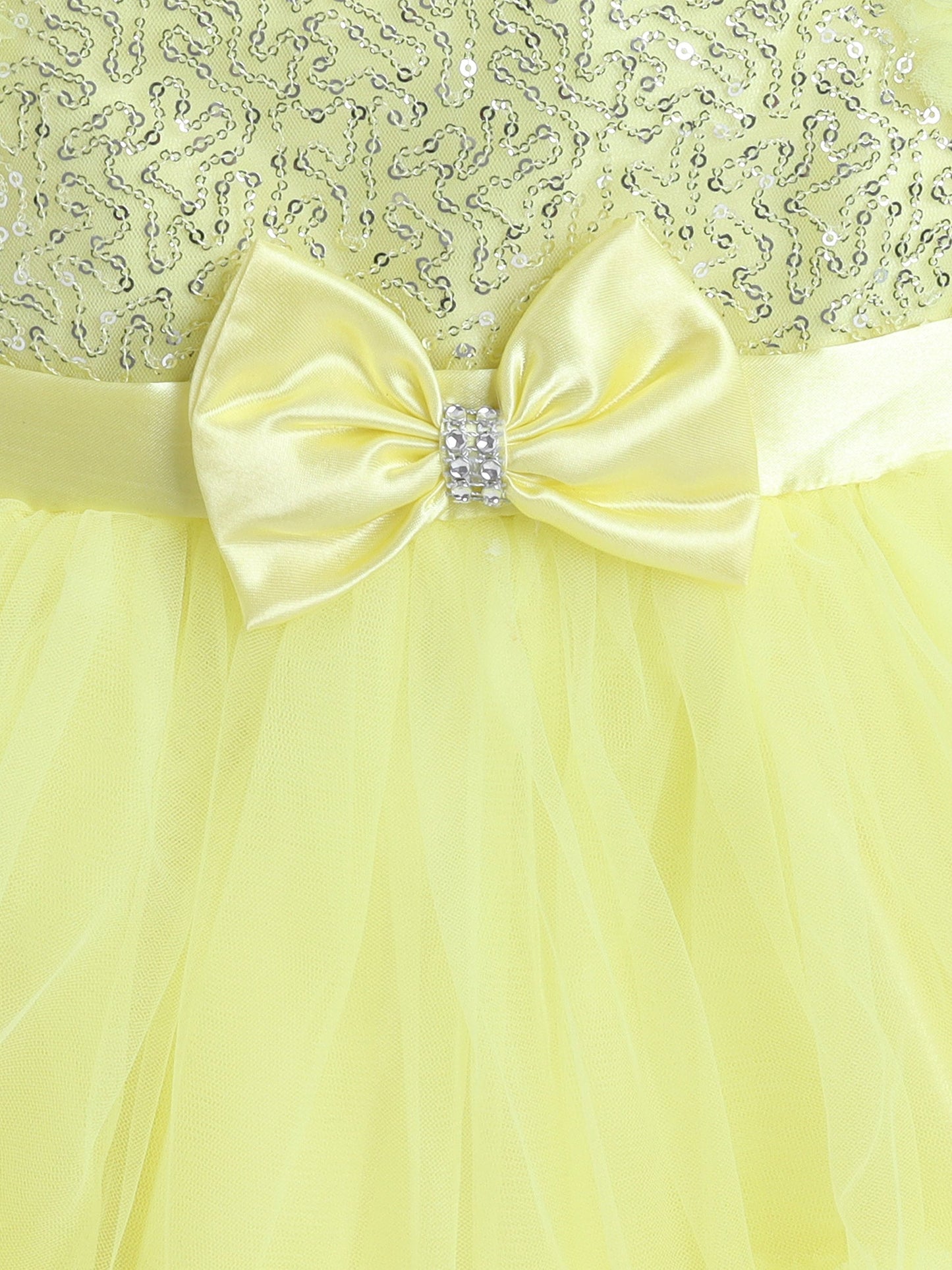 Sequins Embellished Tiered Dress with Bow - Yellow