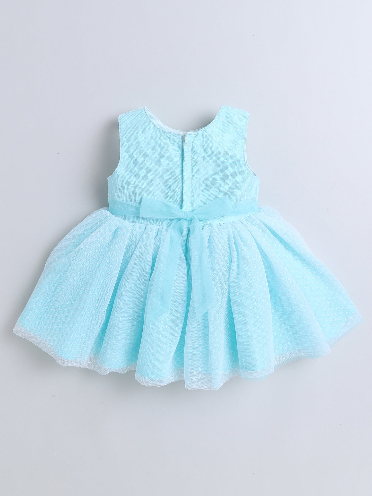 Sleeveless Flower Embelished Dress For Girls- Teal Blue