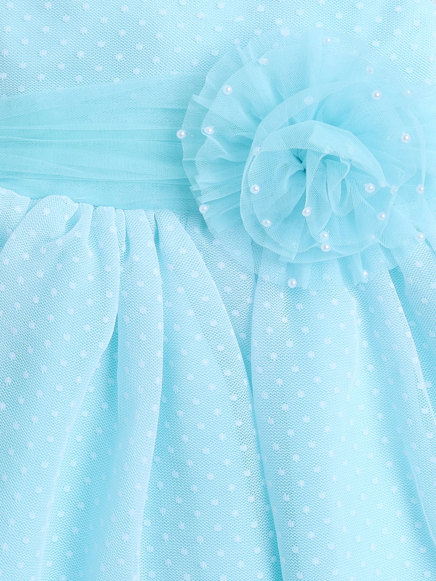 Sleeveless Flower Embelished Dress For Girls- Teal Blue