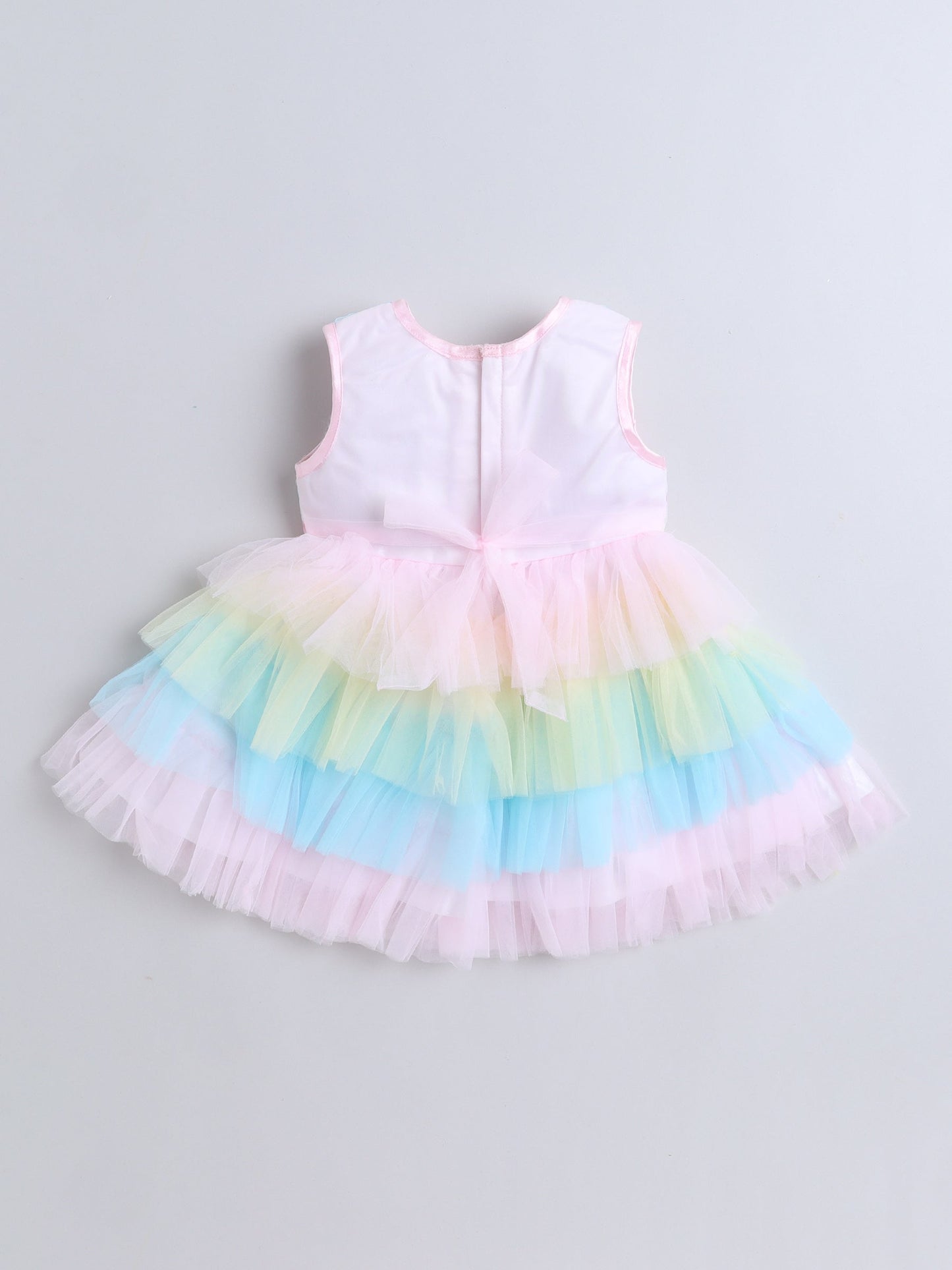 Sleeveless Sequins Embellished Floral Applique Detailed Layered Dress - Multi Colour