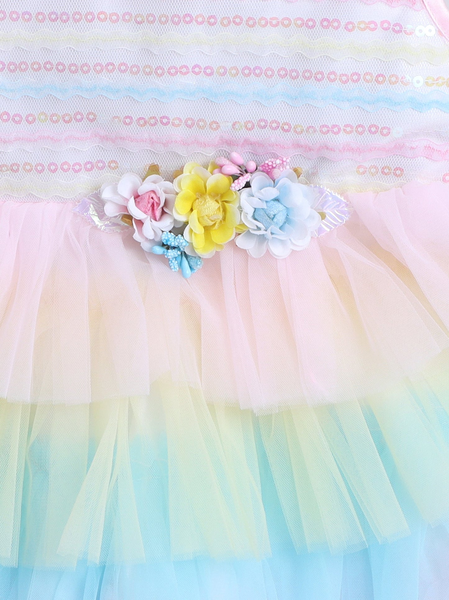 Floral Applique Detailed Layered Dress - Multi Colour