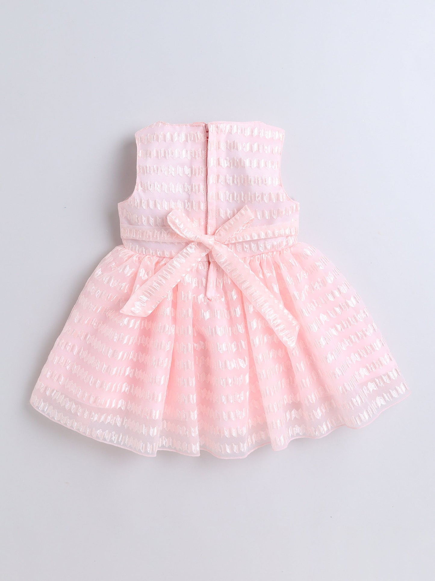 Sleeveless Floral Applique Detailed Chevron Embroidered Flared Dress - Peach