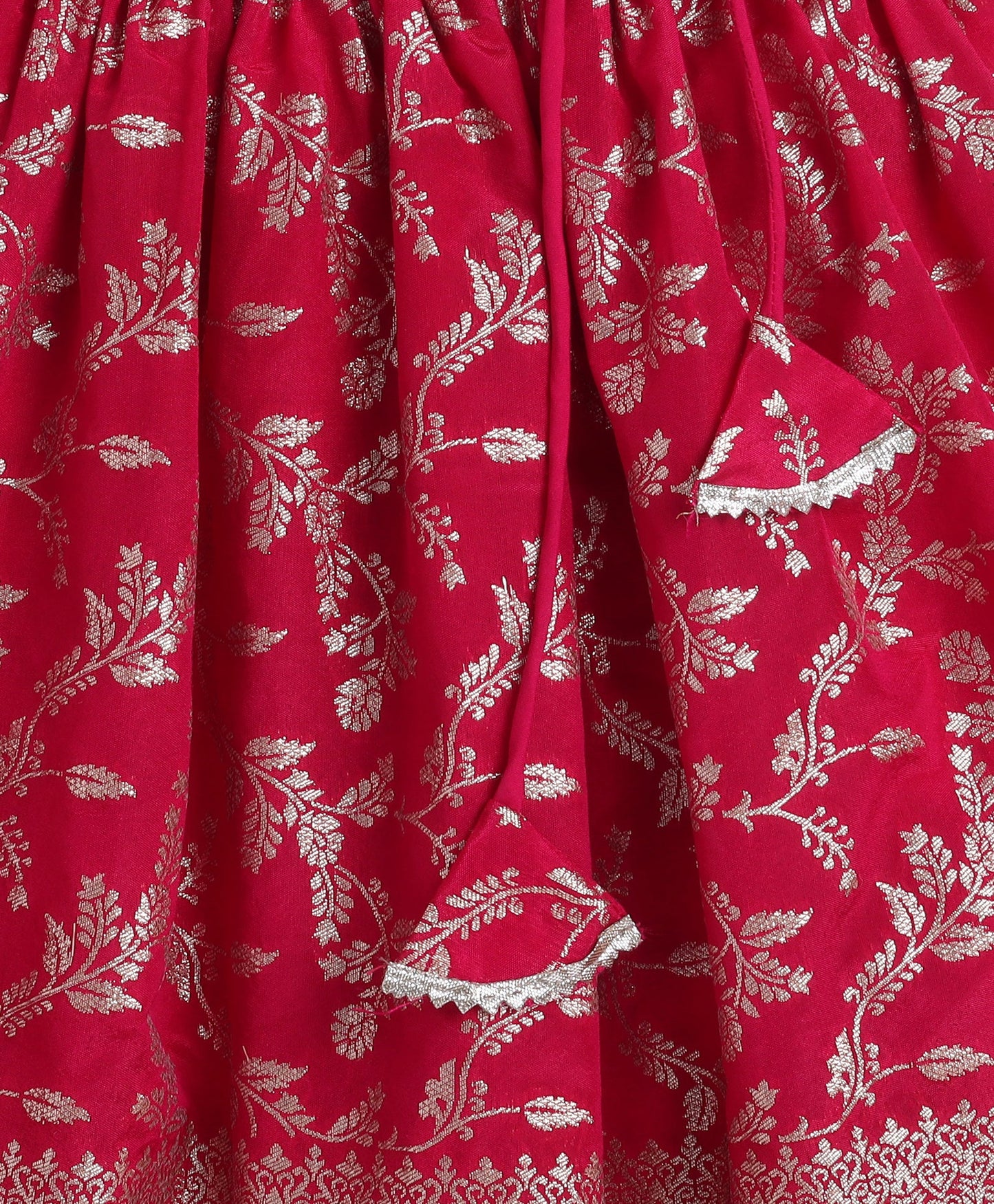 The Magic Wand Jacquard Woven Half Sleeves Leaves Foil Printed & Gota Lace Embellished Choli Lehenga With Dupatta Set- Fuchisa