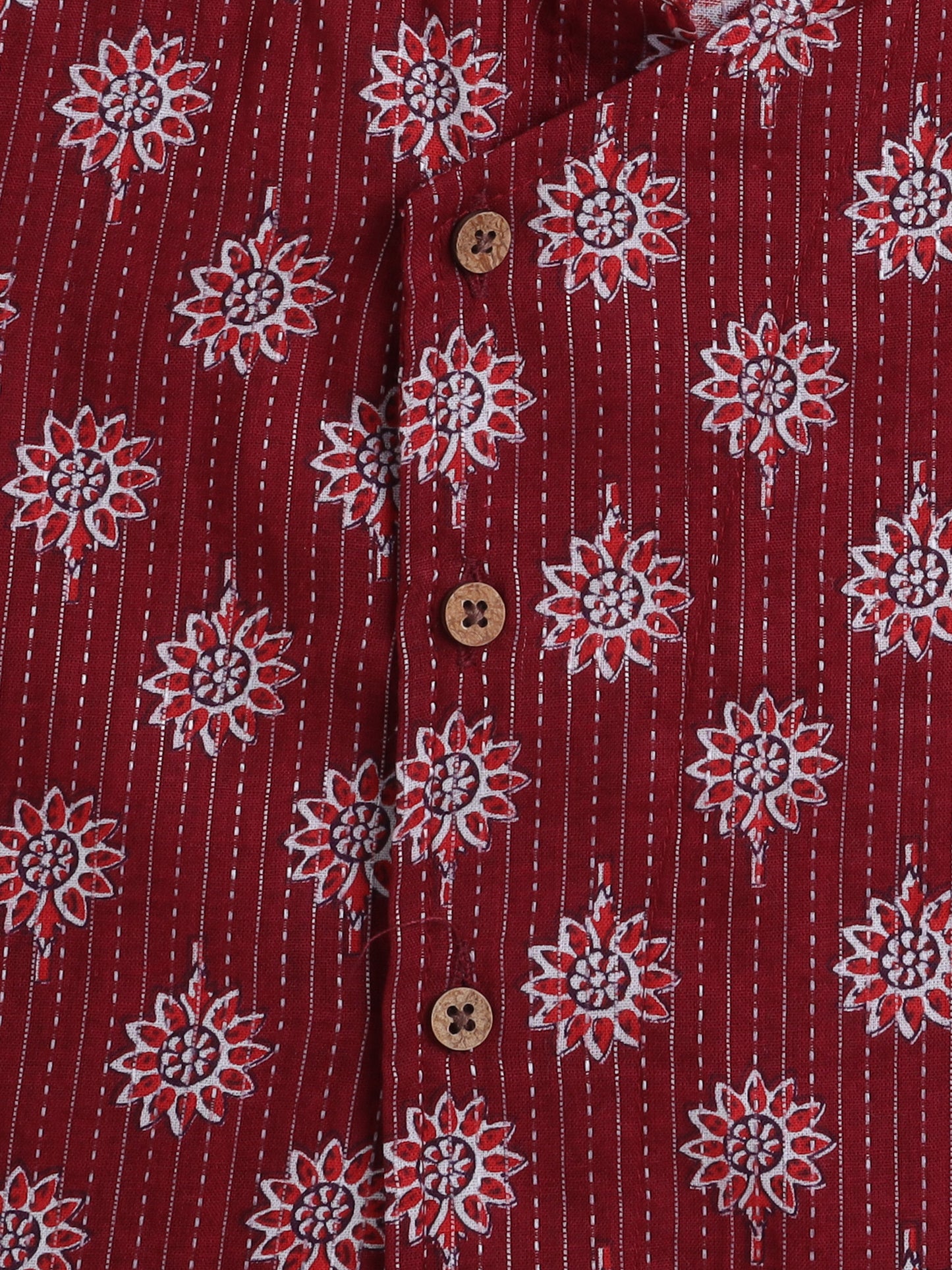 Full Sleeves Floral Printed Kurta With Dhoti Set - Maroon