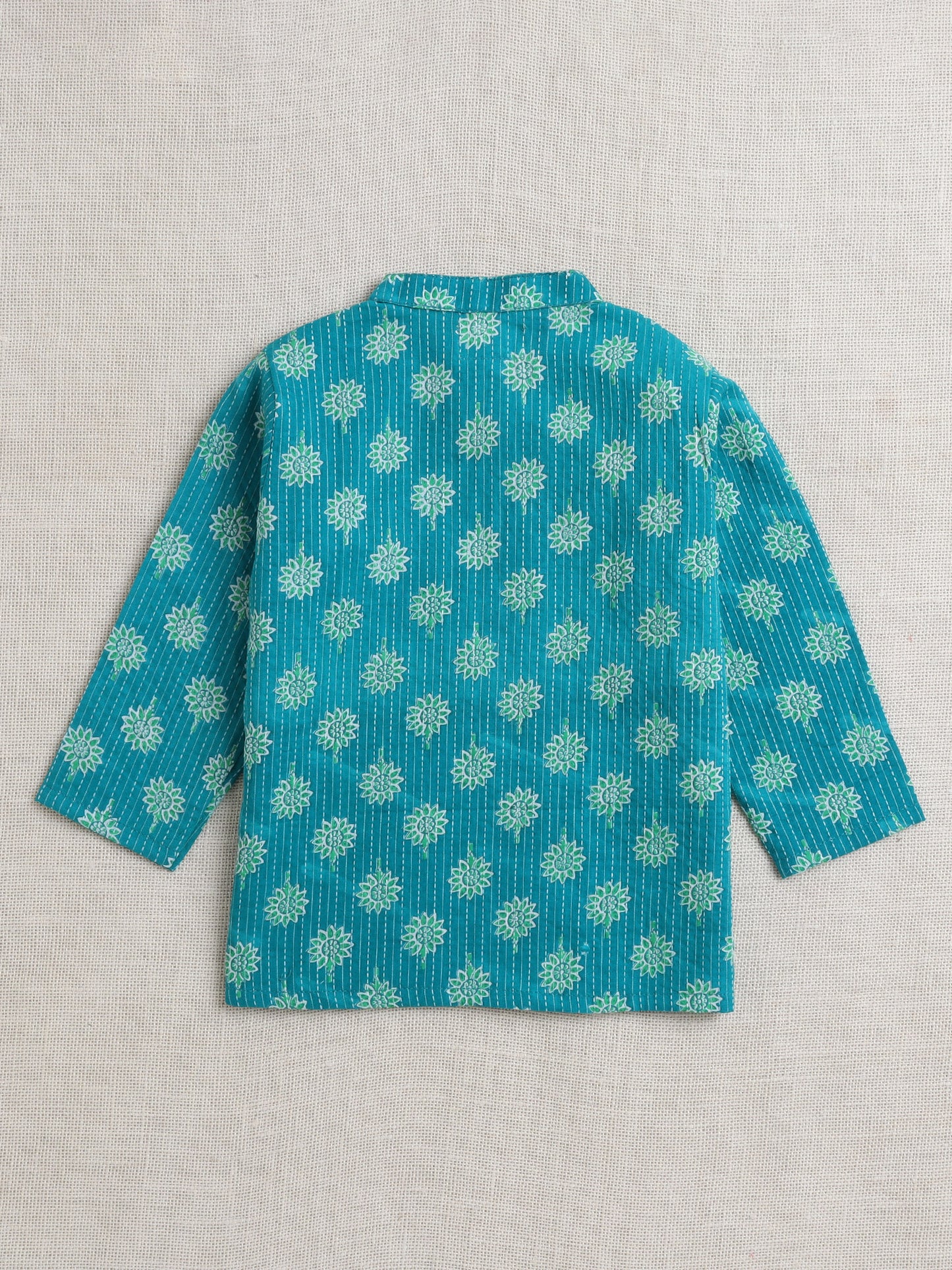 Full Sleeves Floral Printed Kurta With Dhoti Set - Green