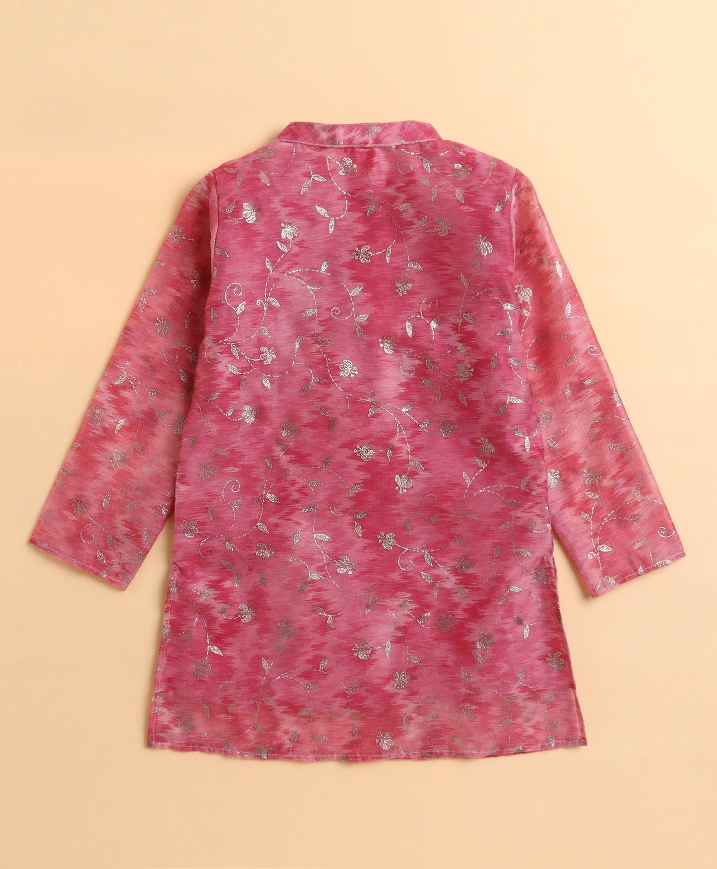 The Magic Wand Woven Full Sleeves Foil Printed Kurta and Pajama Set- Pink