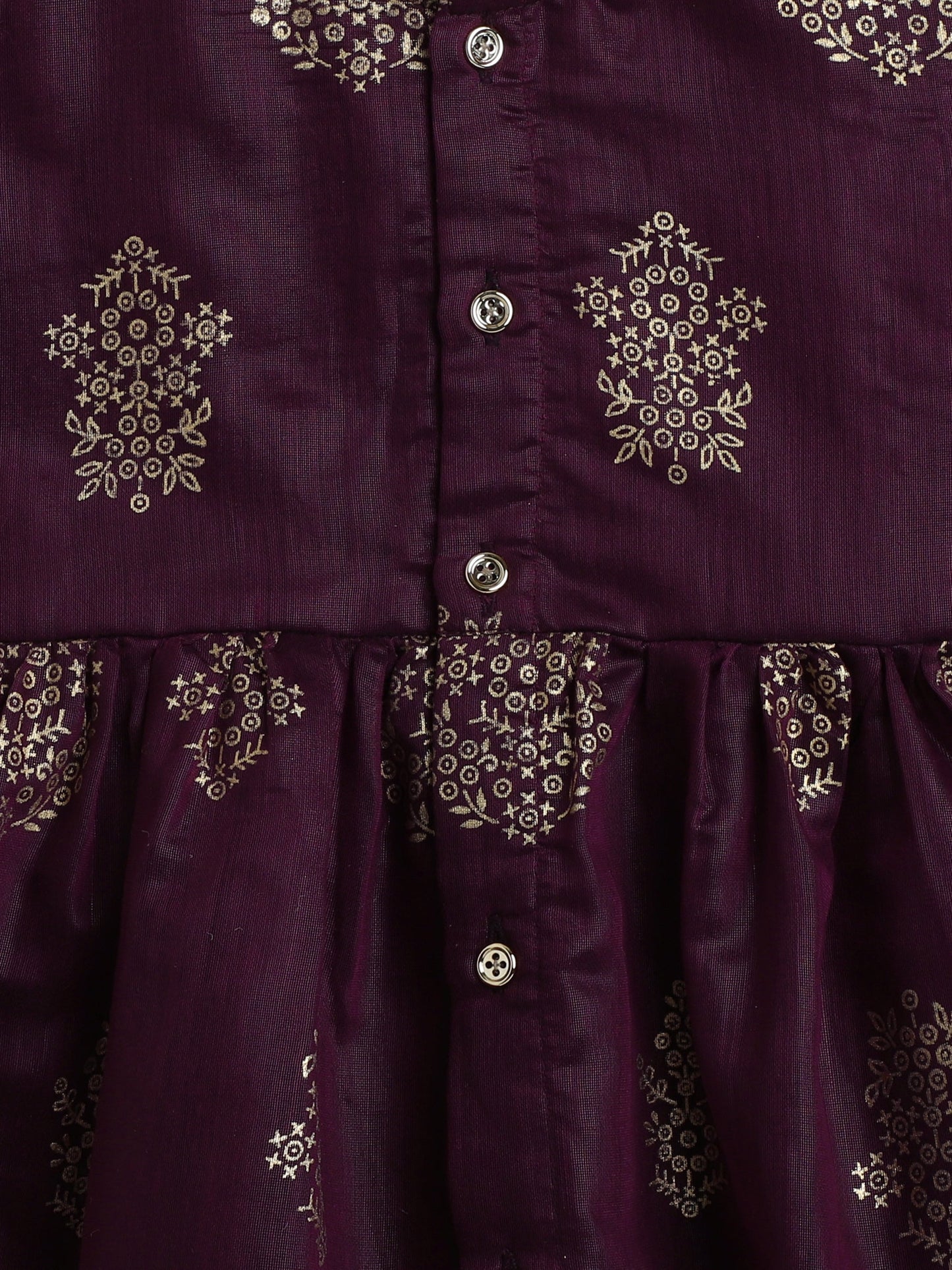 Three Fourth Sleeves Lace Embelsihed & Floral Foil Printed Top & Pant Set - Wine