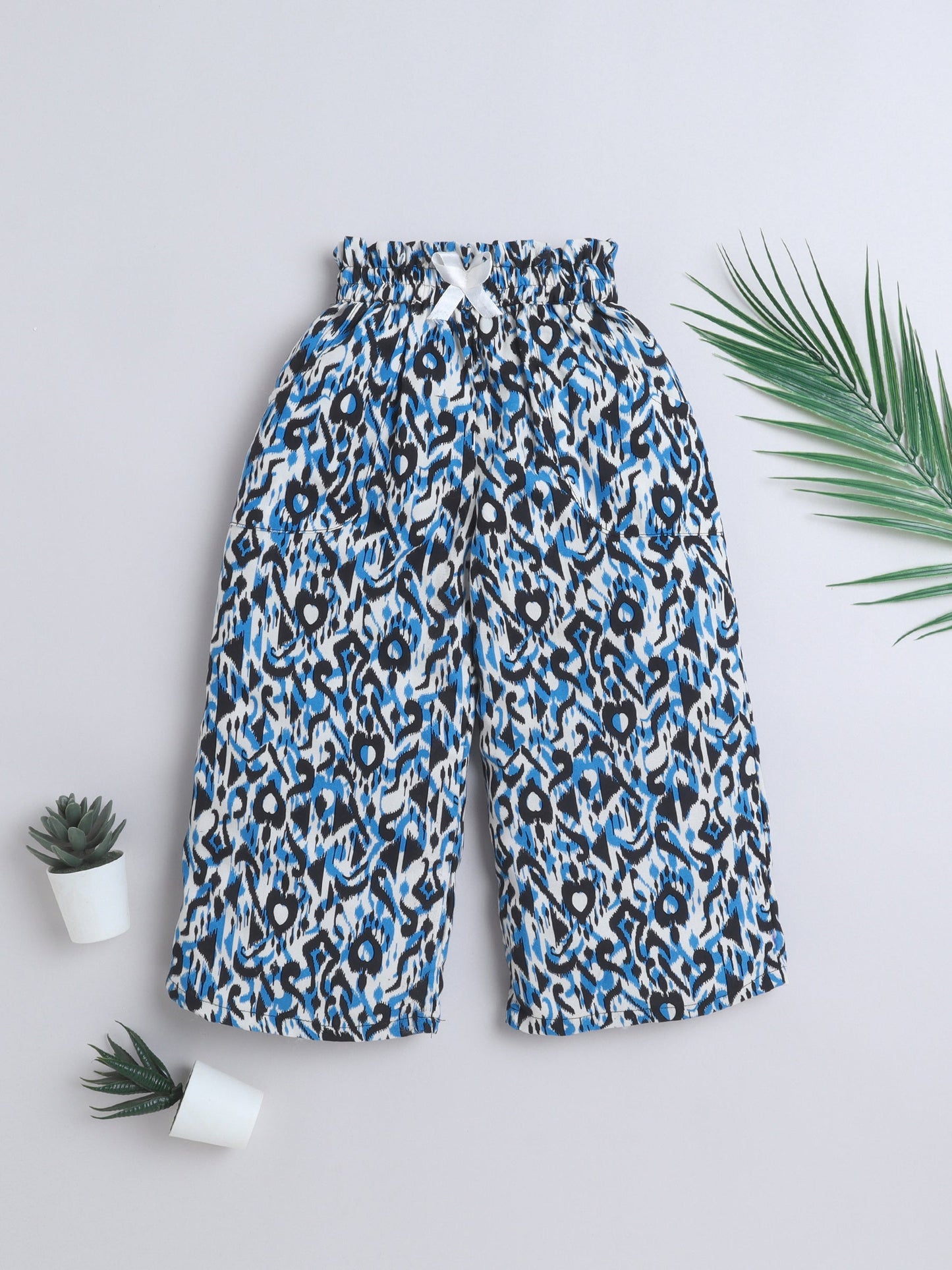 The Magic Wand Rayon Abstract Printed Full Length Palazzo With Lace Bow Black