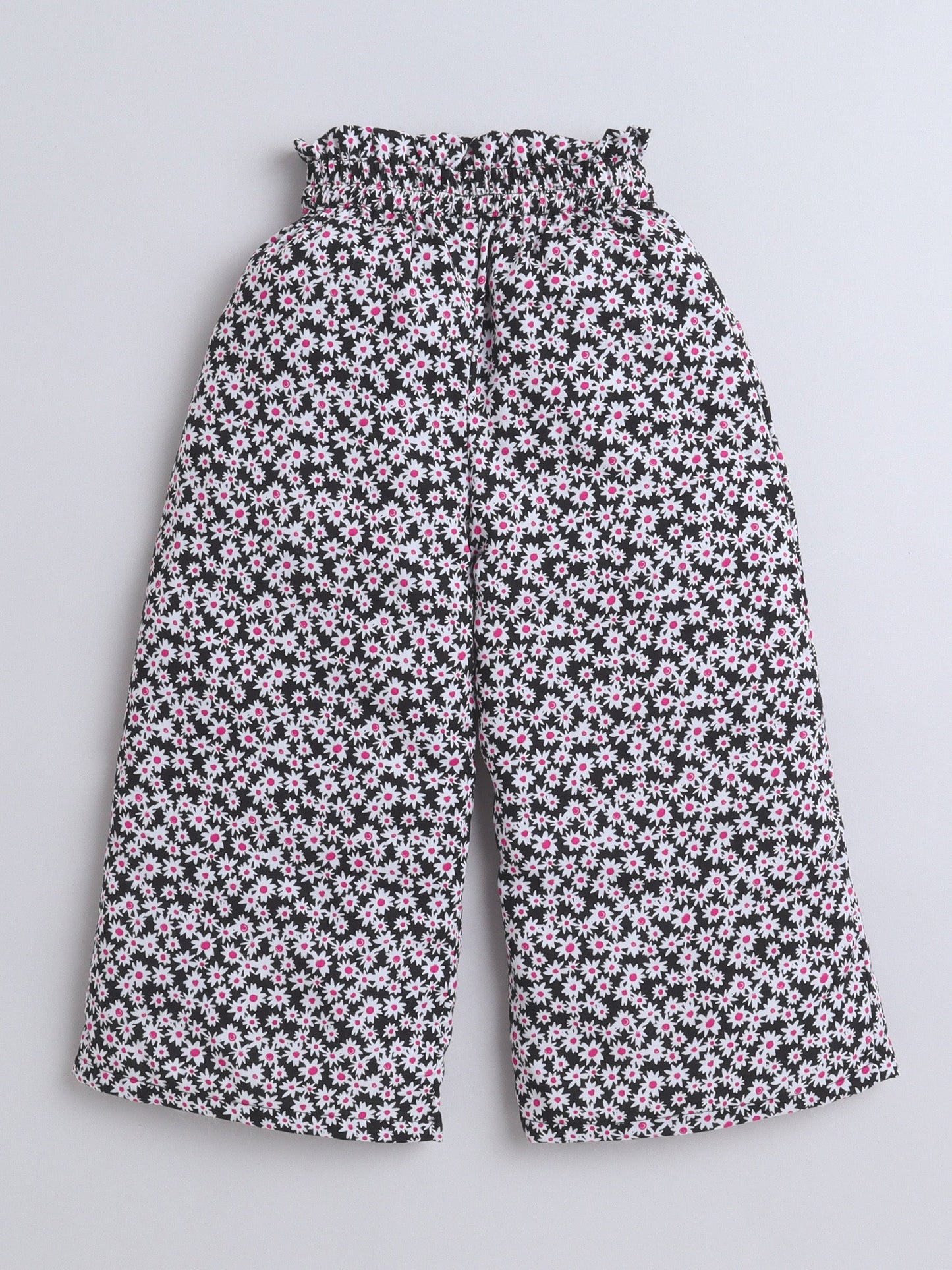 The Magic Wand Rayon Floral Printed Full Length Palazzo With Lace Bow Black