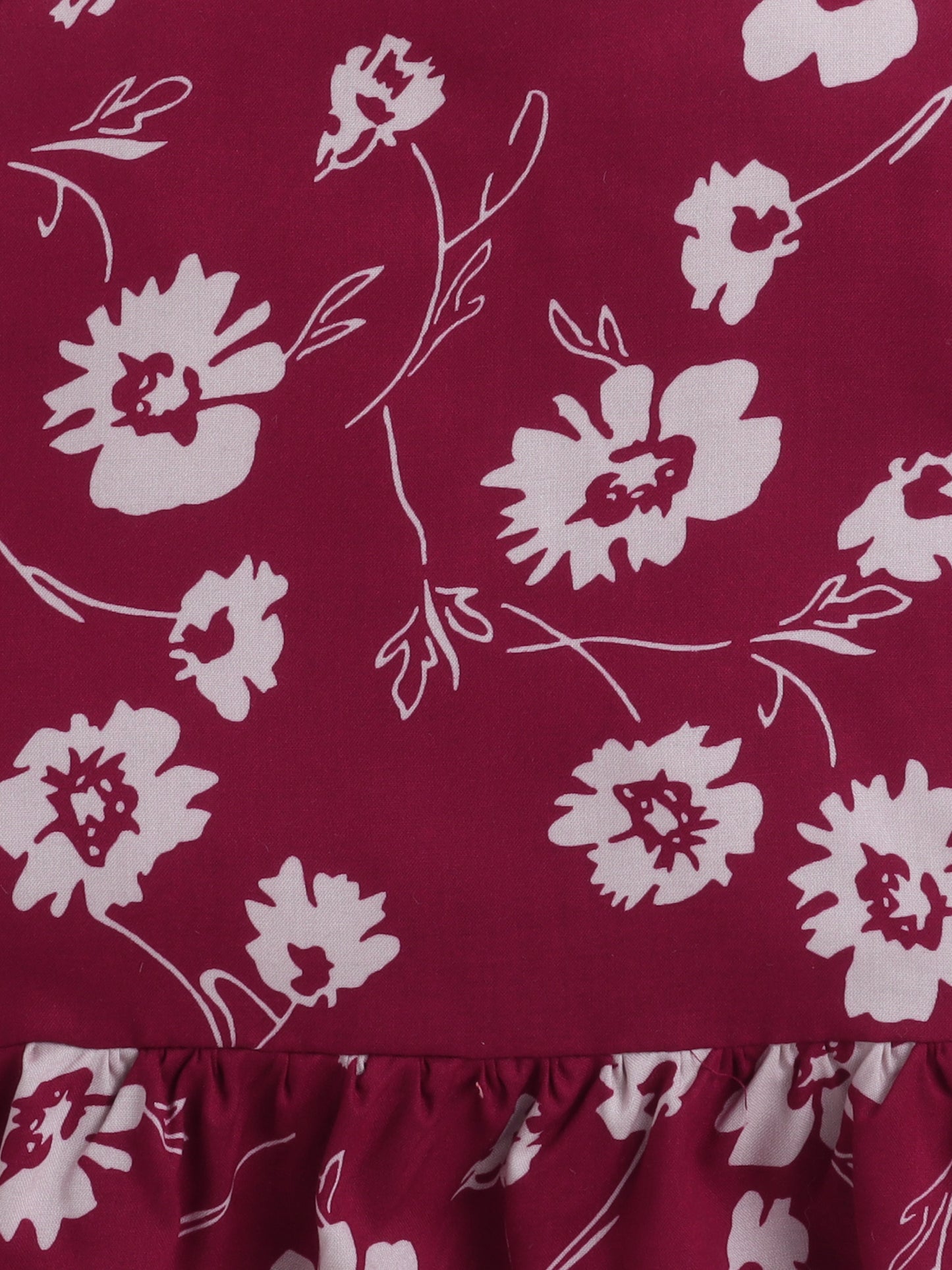 Rayon Floral Printed Cotton Frill Detailed Incut Top - Maroon