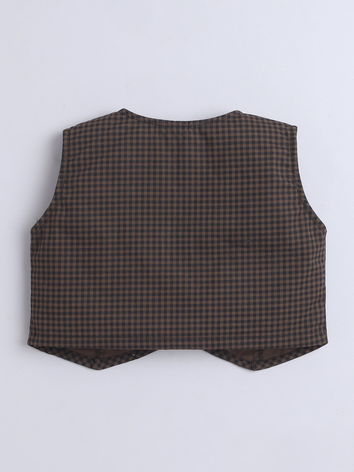Cotton Sleeveless Checked Coordinating Waist Coat-And Skirt Set - Green