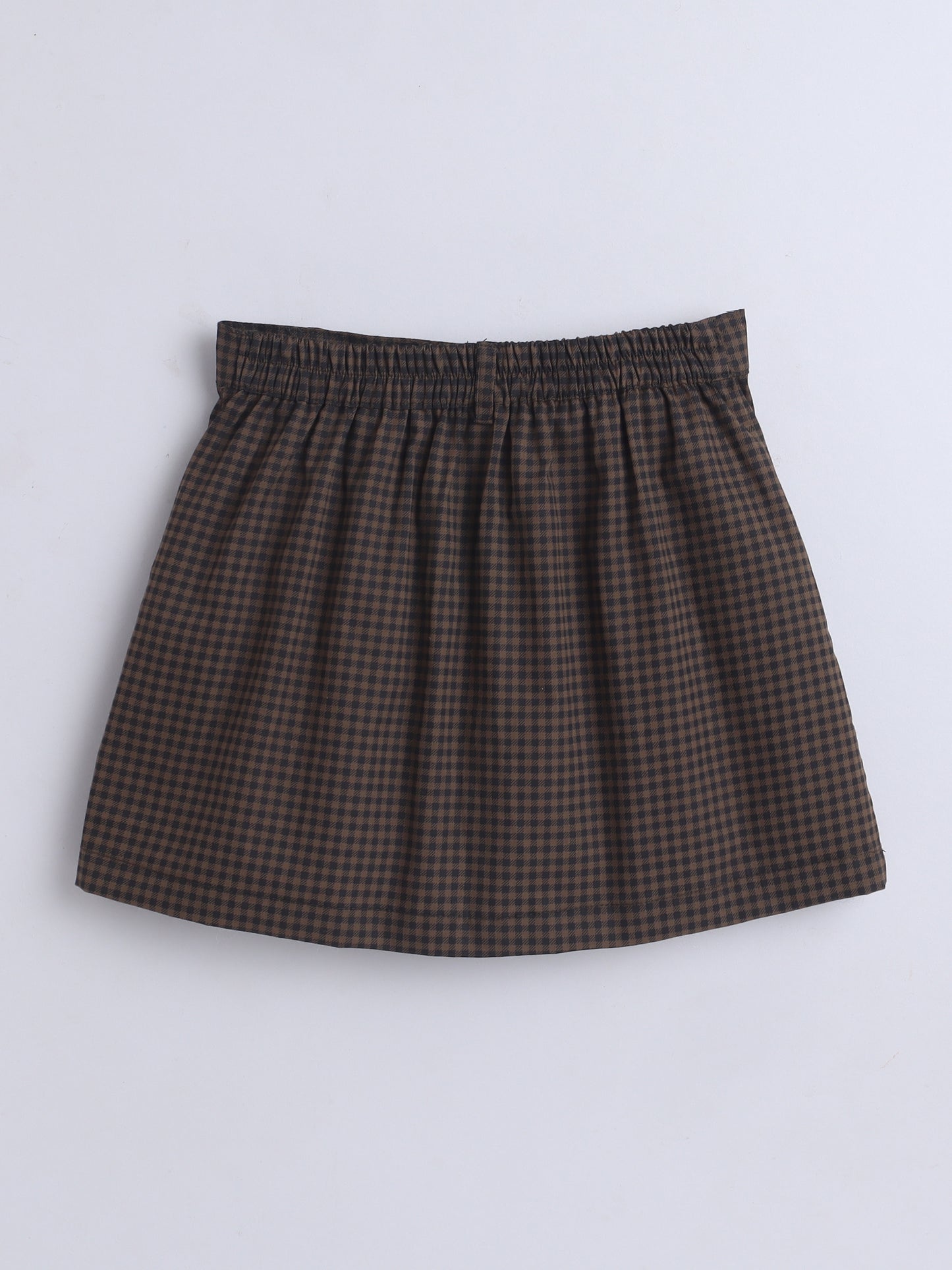 Cotton Sleeveless Checked Coordinating Waist Coat-And Skirt Set - Green
