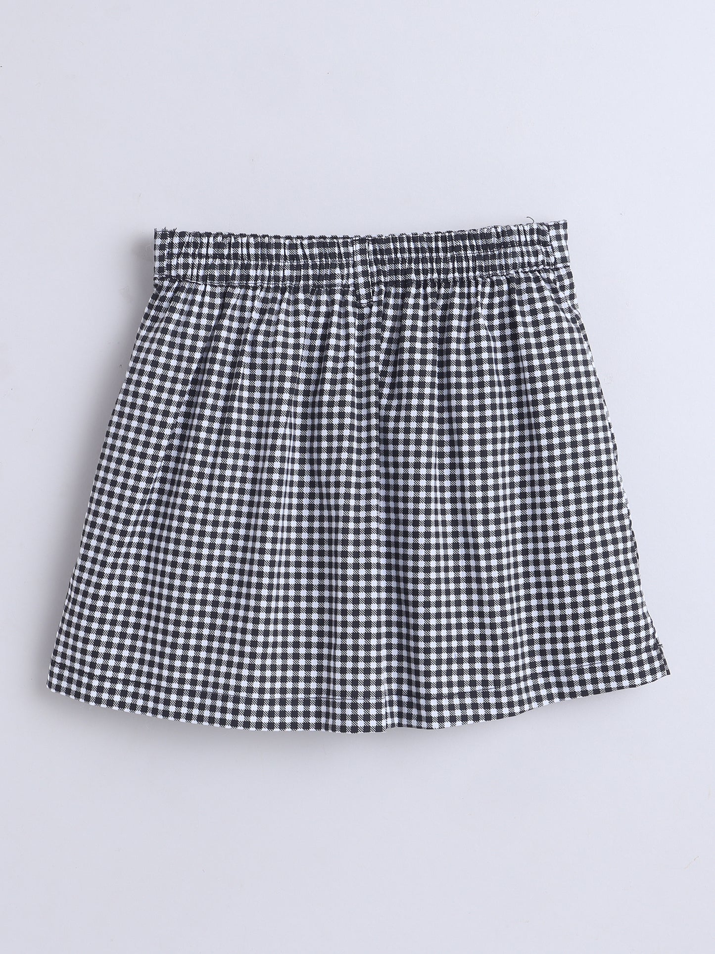 Cotton Sleeveless Checked Coordinating Waist Coat And Skirt Set - Black