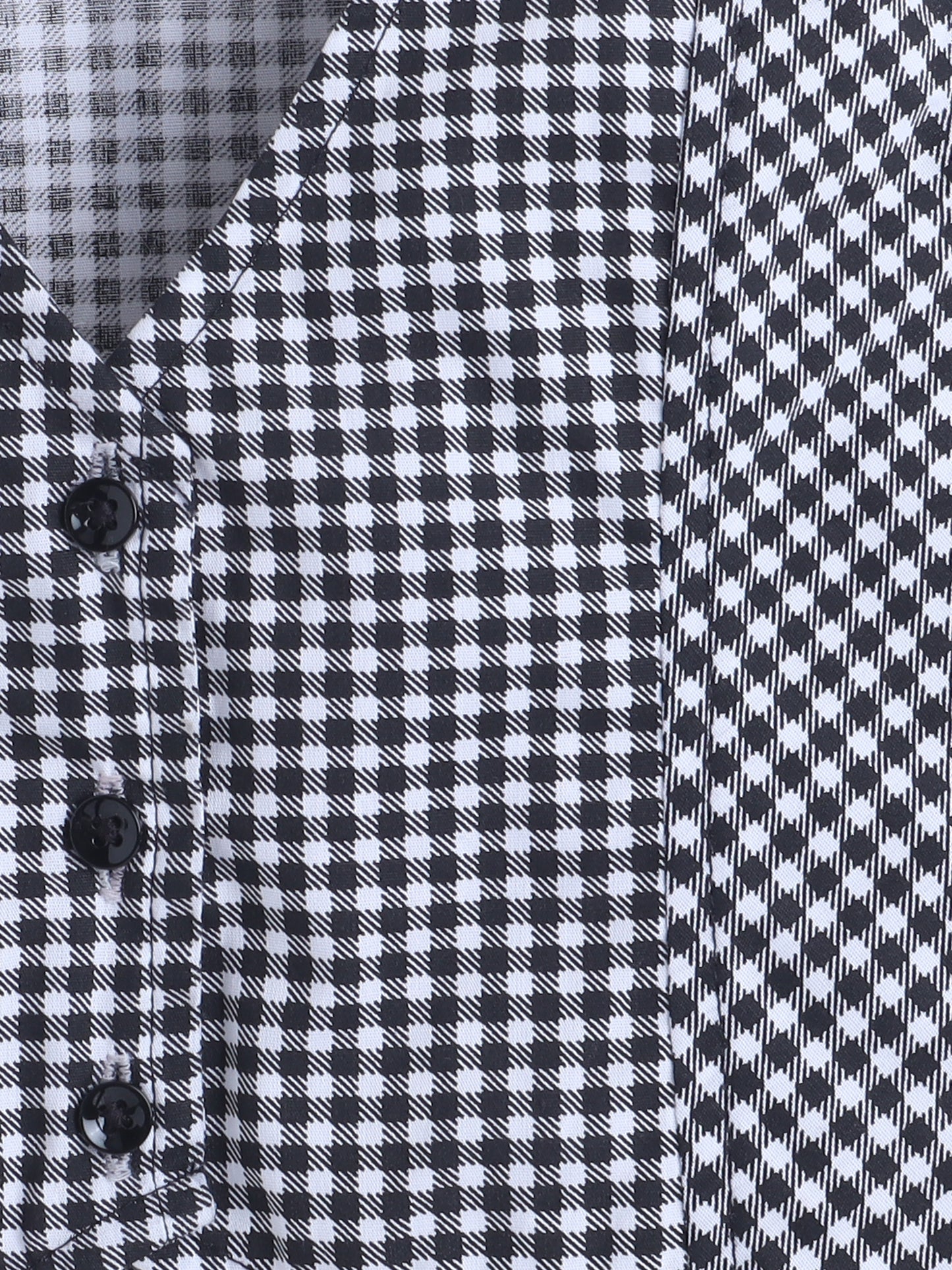 Cotton Sleeveless Checked Coordinating Waist Coat And Skirt Set - Black