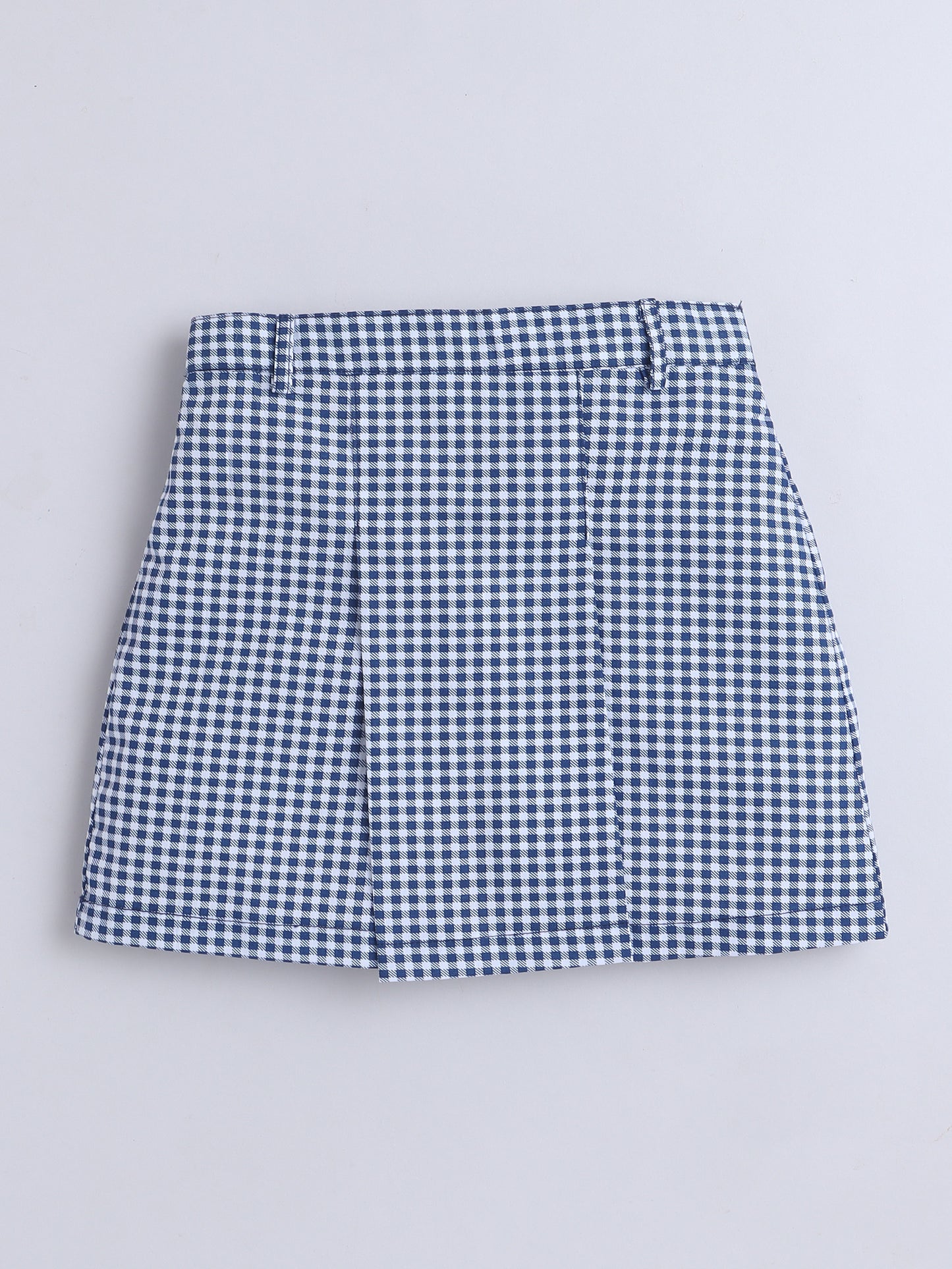 Cotton Sleeveless Checked Coordinating Waist Coat And Skirt Set - Blue