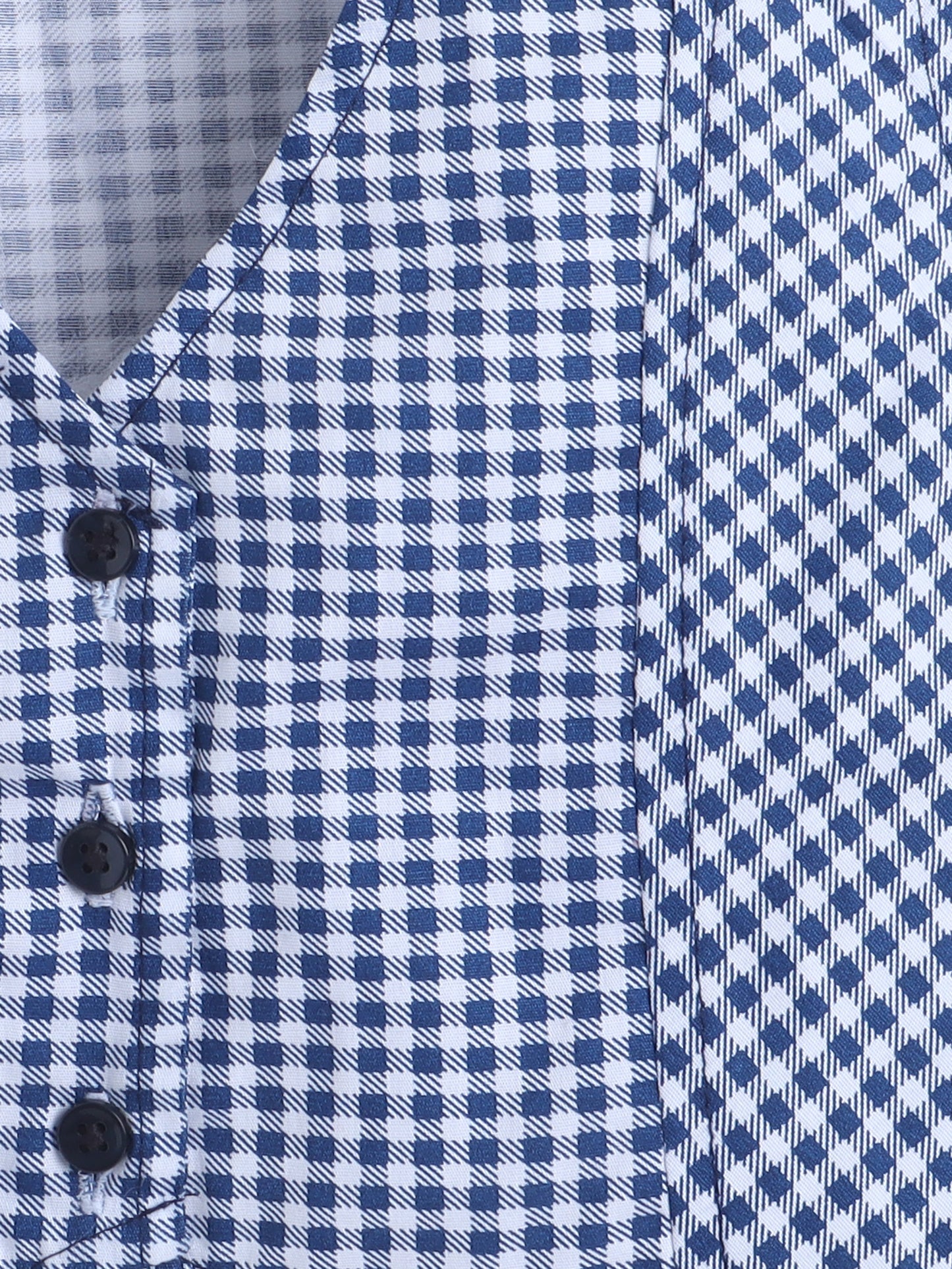 Cotton Sleeveless Checked Coordinating Waist Coat And Skirt Set - Blue