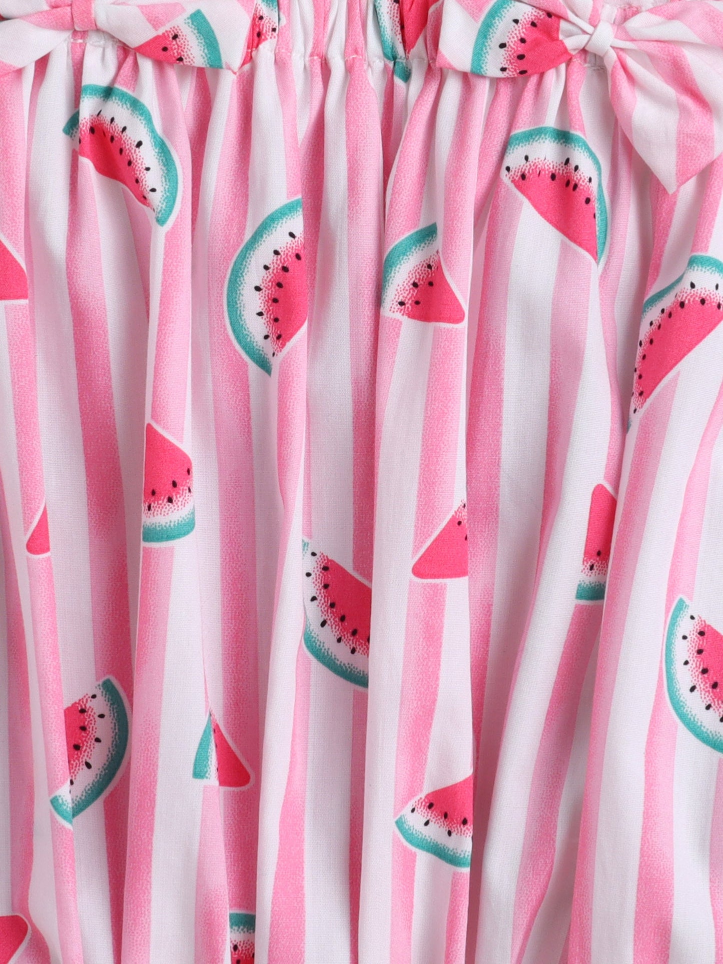 Cotton Shoulder Strap Watermelon Printed Top & Skirt Set-Pink