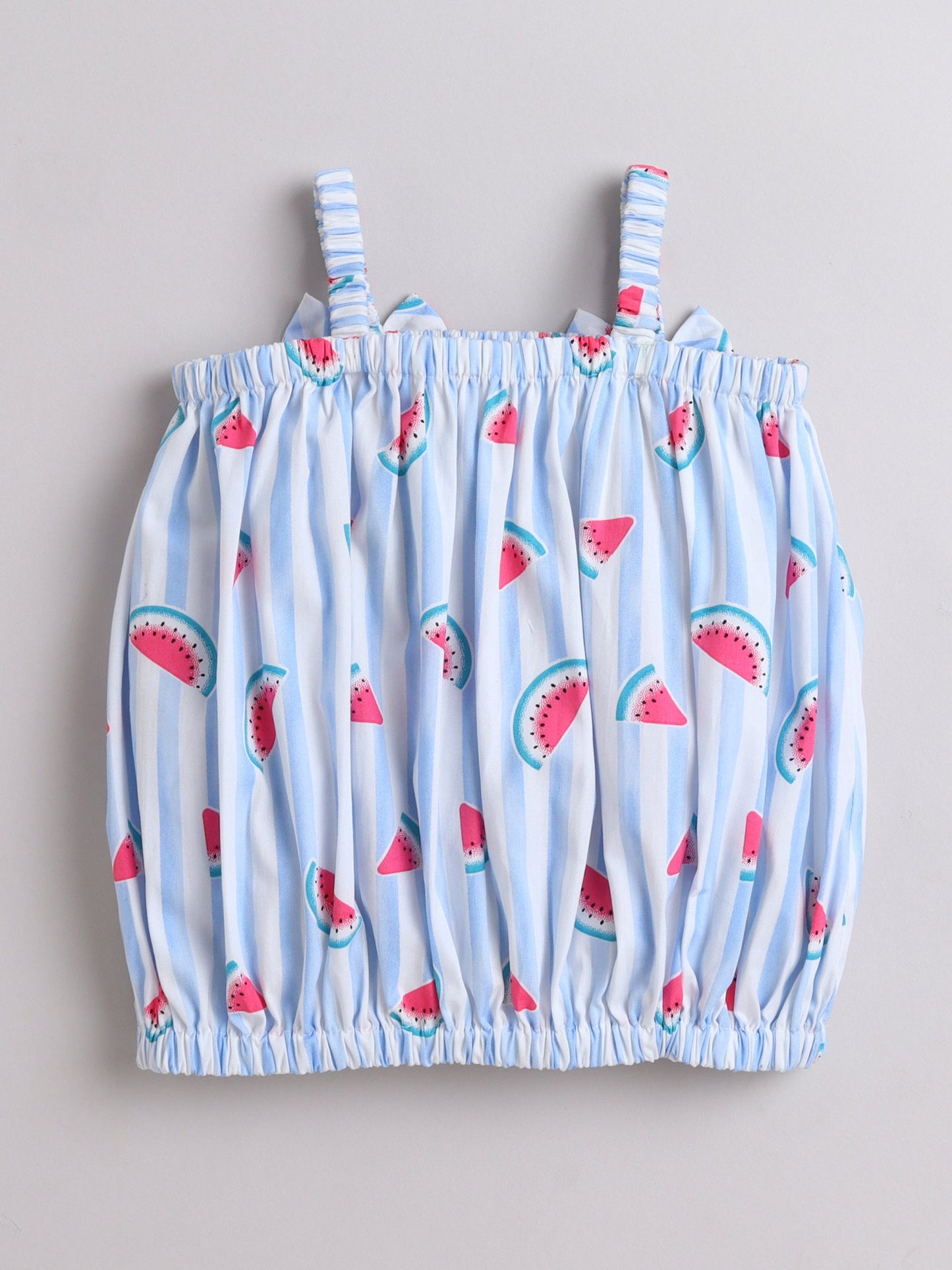 The Magic Wand Shoulder Strap Watermelon Printed Top & Skirt Set-Blue