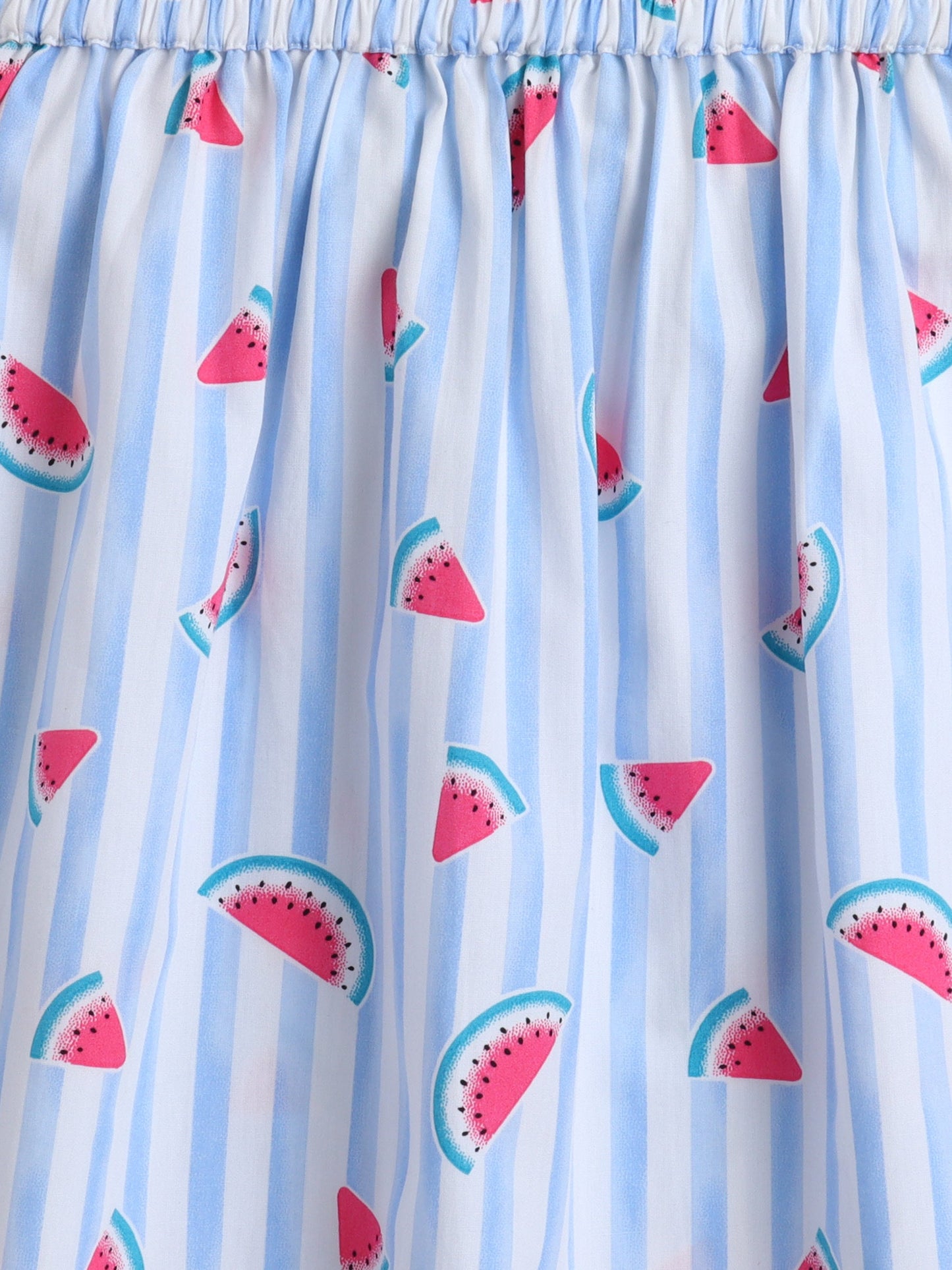 Cotton Shoulder Strap Watermelon Printed Top & Skirt Set-Blue