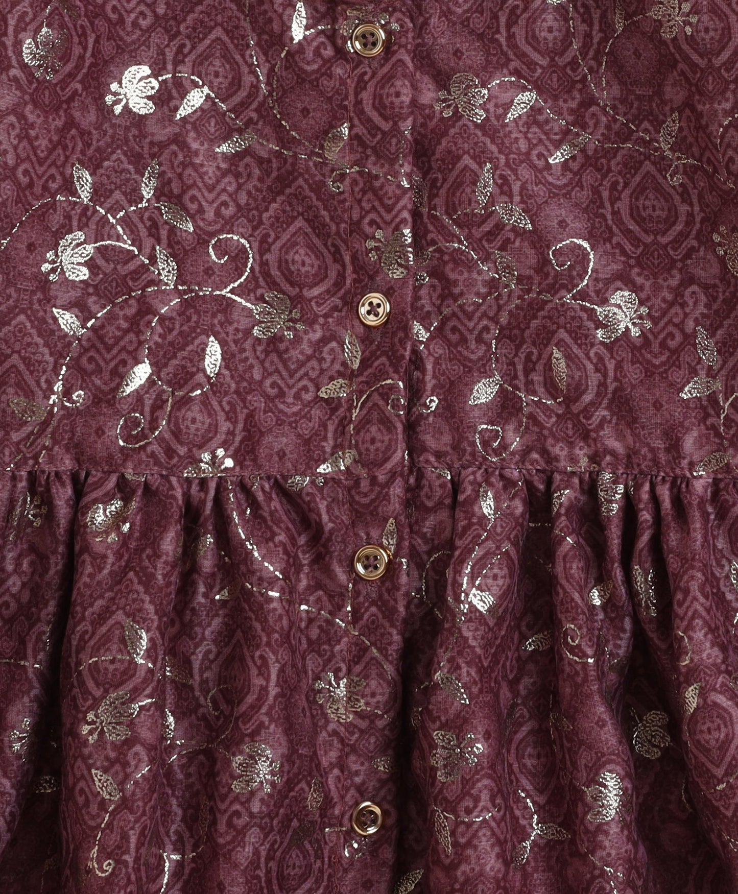 The Magic Wand Chanderi Woven Three Fourth Sleeves Foil Printed Gathered Top and Bottom Set- Pink