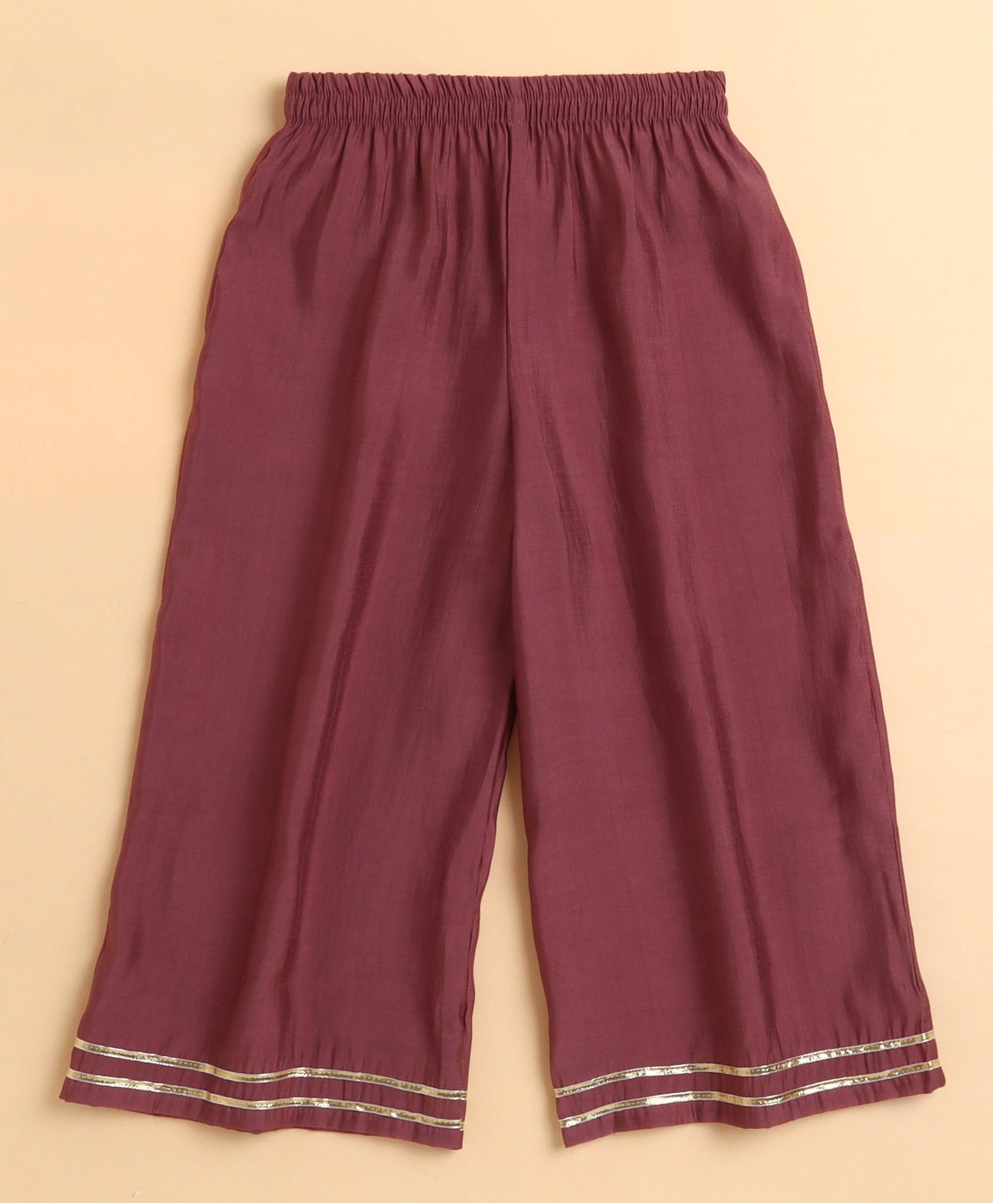 The Magic Wand Chanderi Woven Three Fourth Sleeves Foil Printed Gathered Top and Bottom Set- Pink