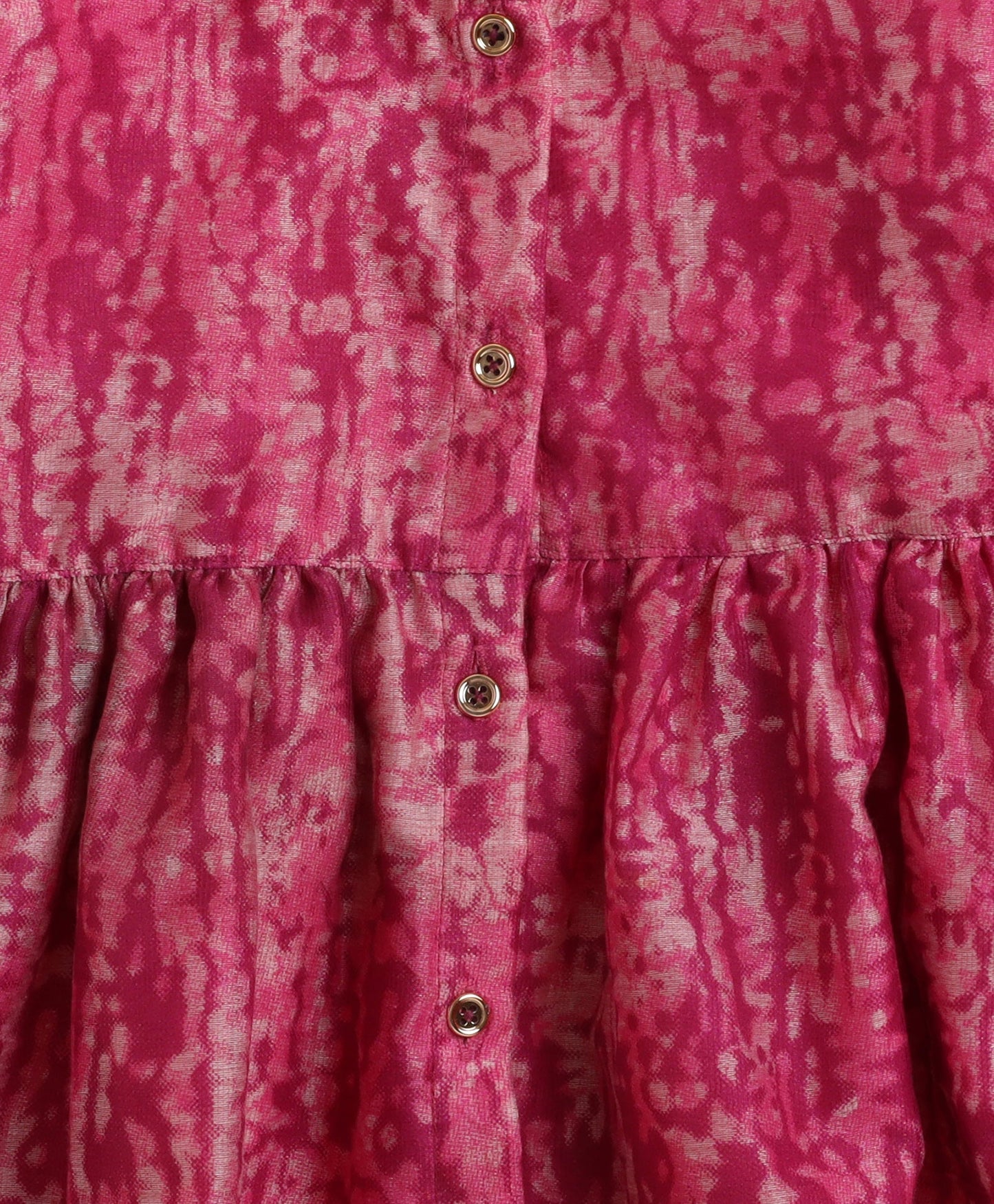The Magic Wand Chanderi Woven Three Fourth Sleeves Foil Printed Top and Bottom Set- Fuschia