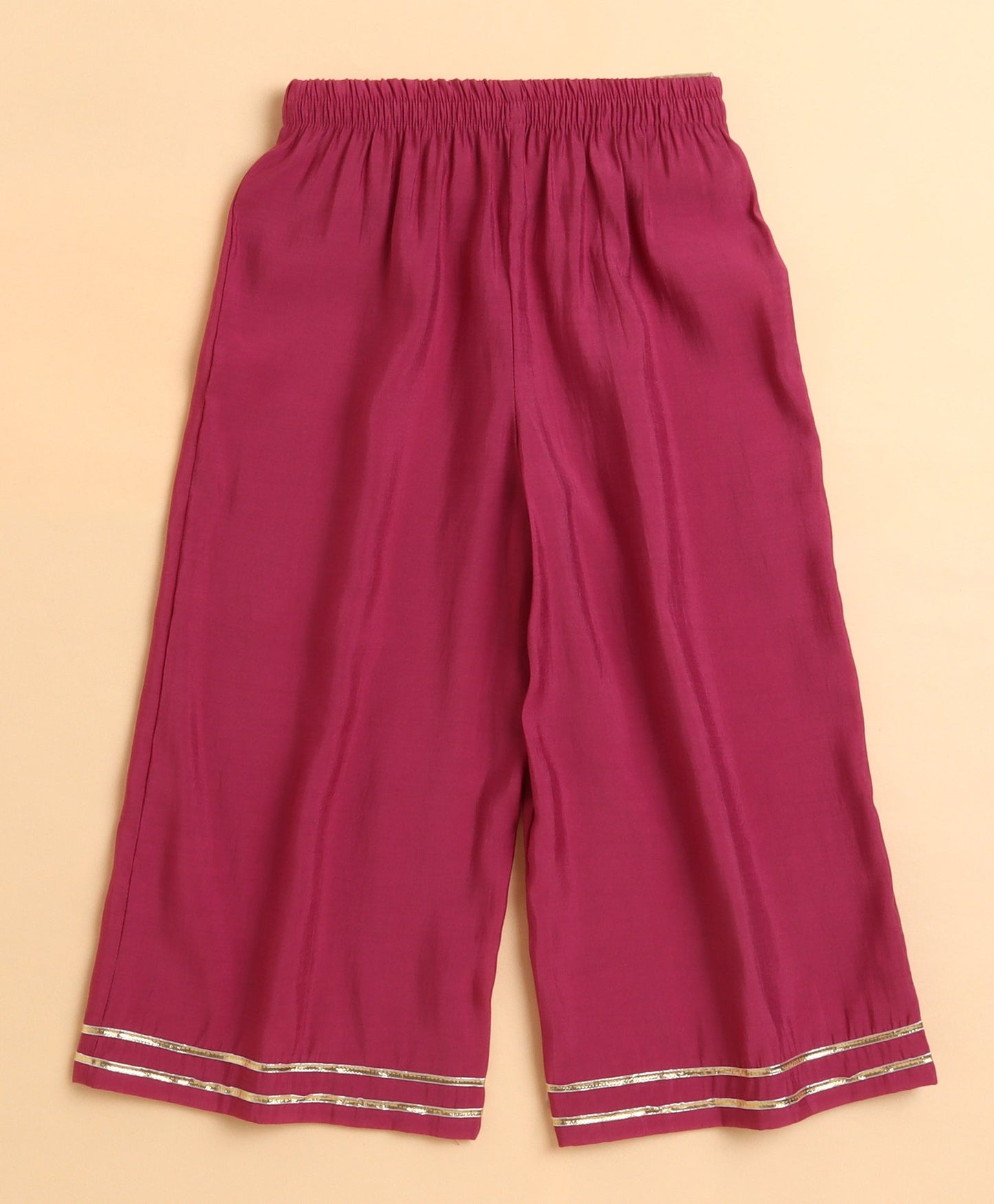 The Magic Wand Chanderi Woven Three Fourth Sleeves Foil Printed Top and Bottom Set- Fuschia