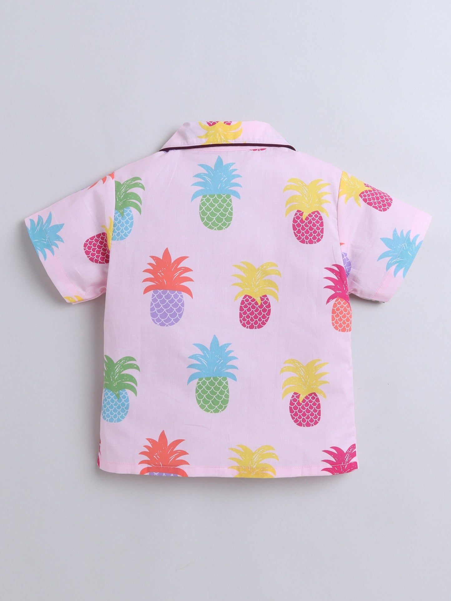 Cotton Woven Half Sleeves Pineapple Printed Coordinating Night Suit Set - Peach