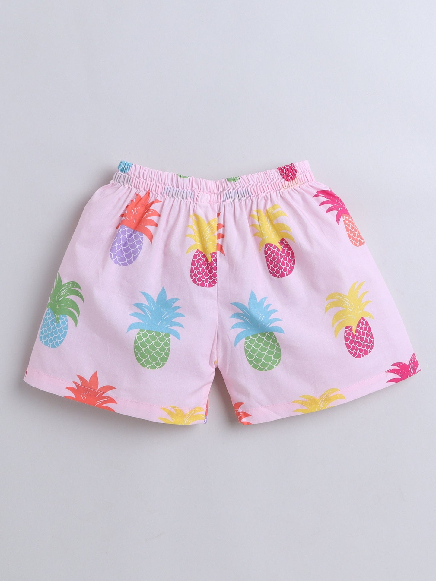 Cotton Woven Half Sleeves Pineapple Printed Coordinating Night Suit Set - Peach