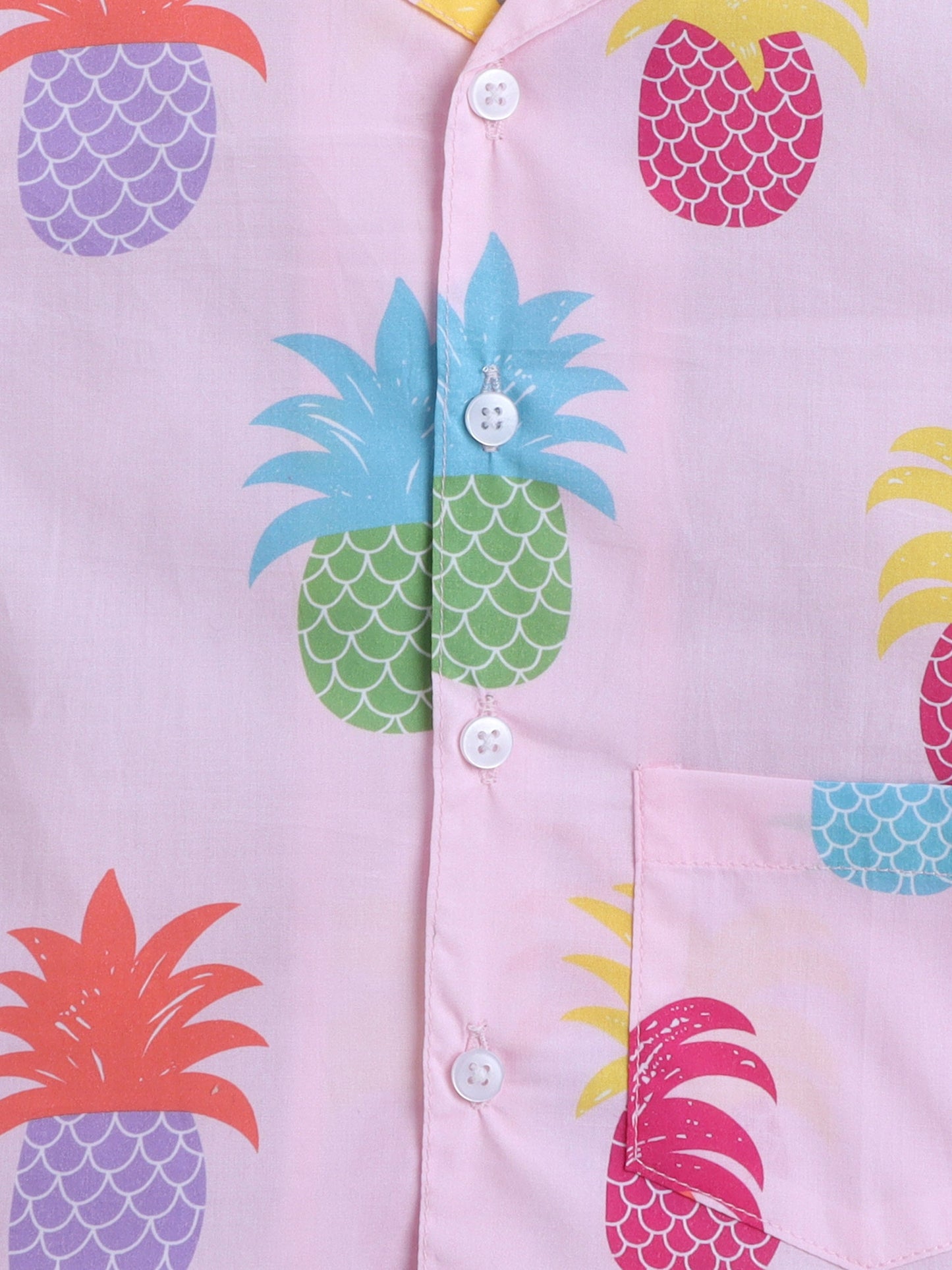 Cotton Woven Half Sleeves Pineapple Printed Coordinating Night Suit Set - Peach