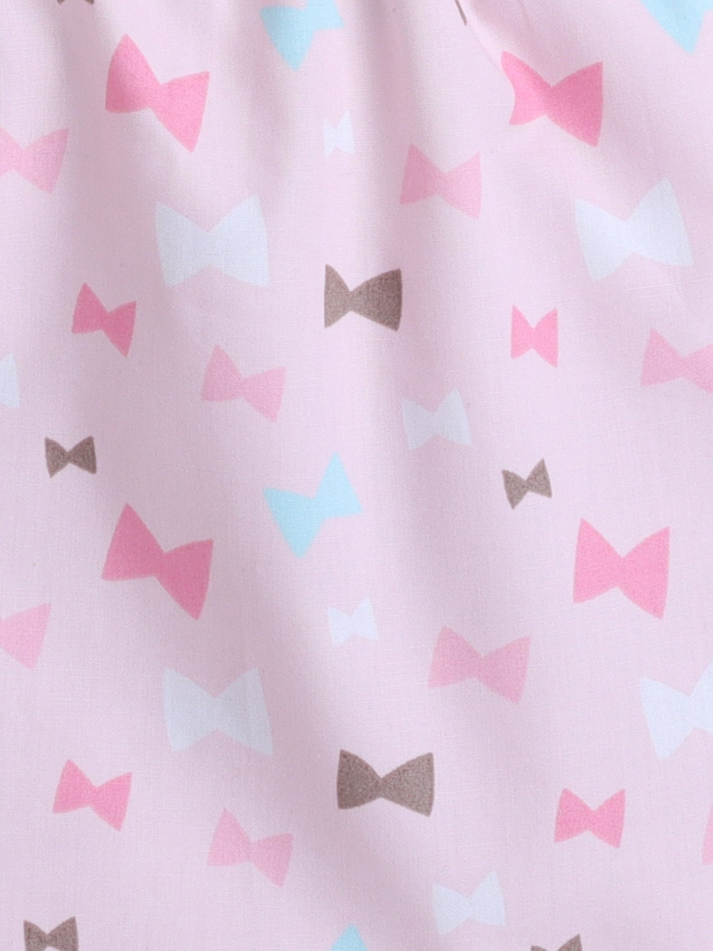 Cotton Woven Half Sleeves Bow Printed Night Suit Set - Pink