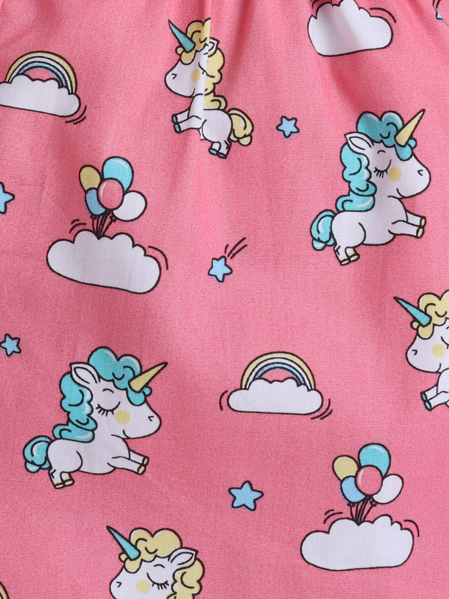 Cotton Woven Half Sleeves Unicorn Printed Night Suit Set - Pink
