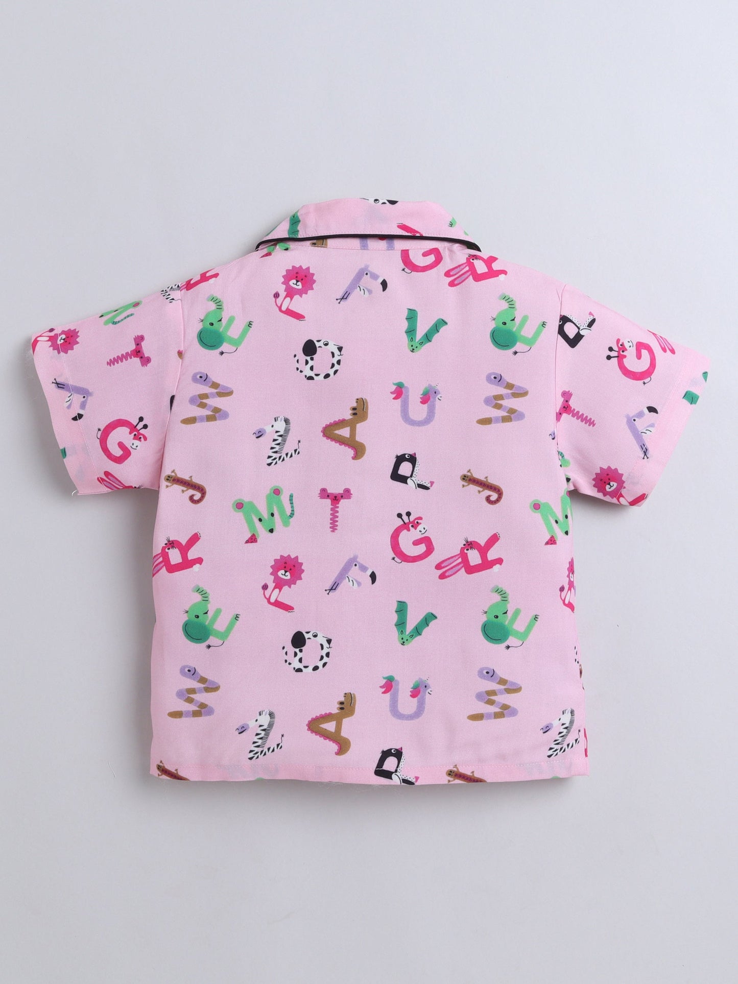 Cotton Woven Half Sleeves Alphabets Printed Coordinating Night Suit Set - Pink