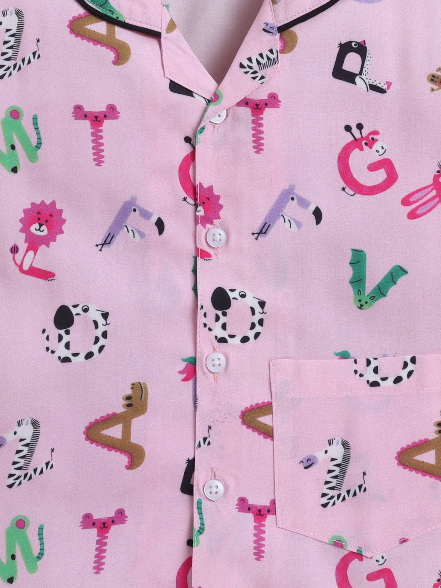 Cotton Woven Half Sleeves Alphabets Printed Coordinating Night Suit Set - Pink