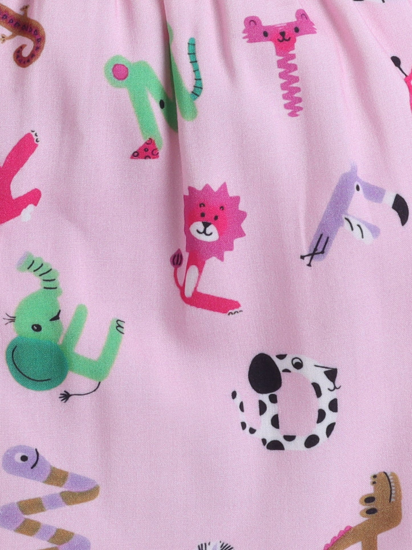 Cotton Woven Half Sleeves Alphabets Printed Night Suit Set - Pink