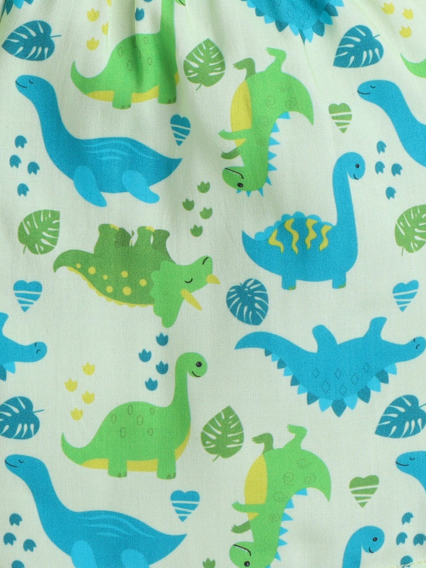 Cotton Woven Half Sleeves Dinosaur Printed Coordinating Night Suit Set - Green