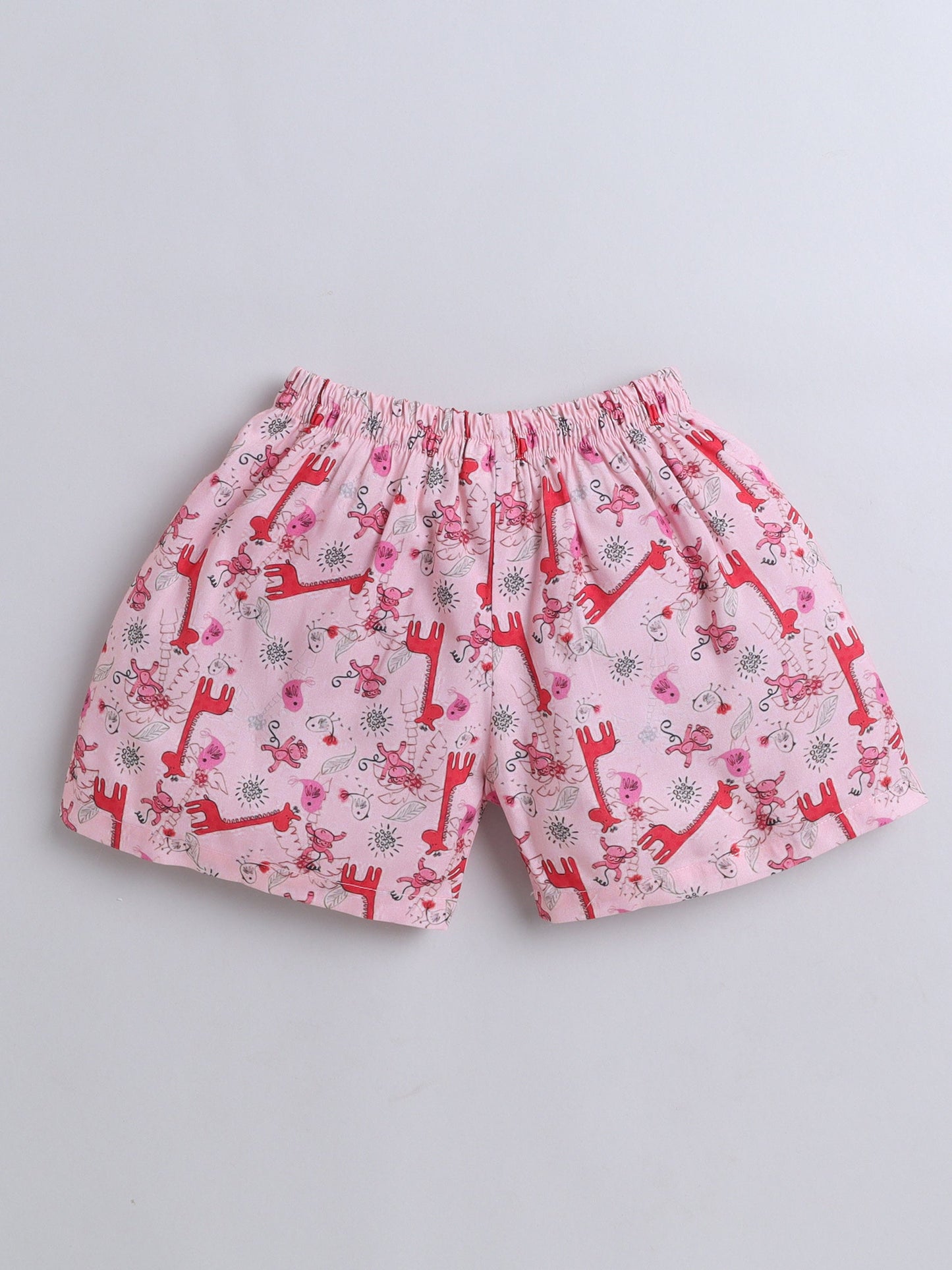 Cotton Woven Half Sleeves Animals Printed Coordinating Night Suit Set - Peach