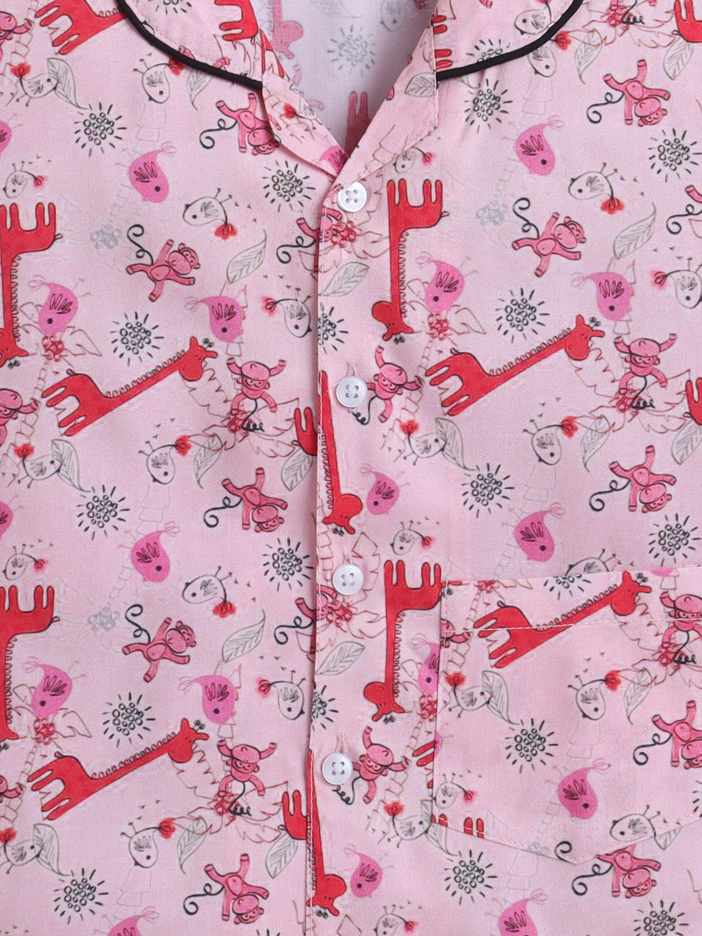 Cotton Woven Half Sleeves Animals Printed Coordinating Night Suit Set - Peach