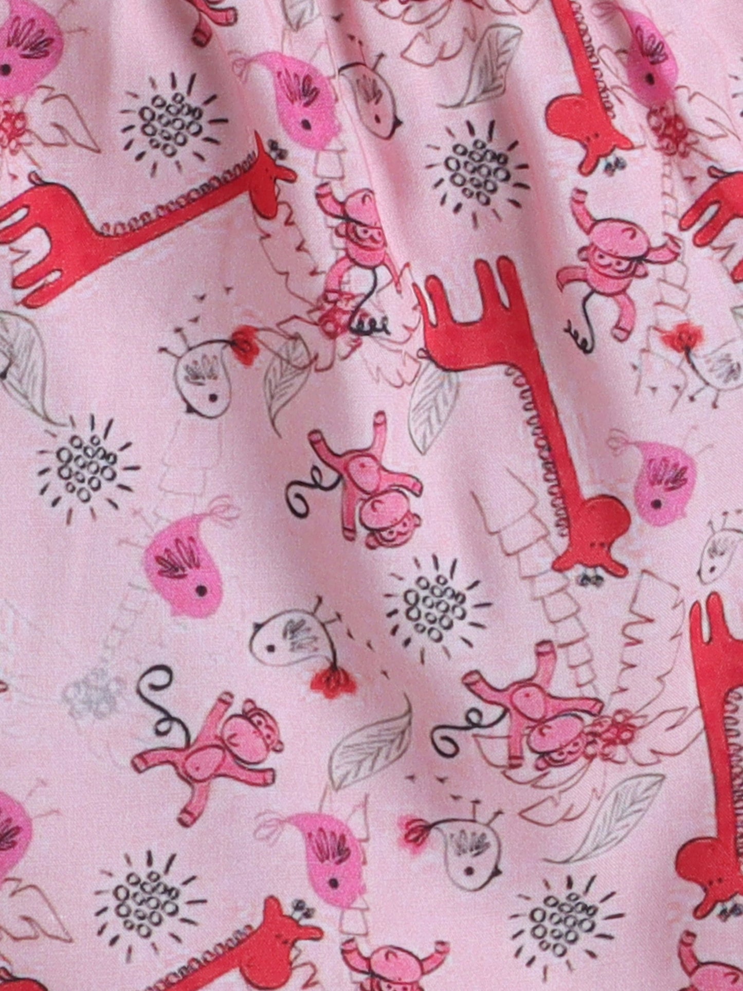 Cotton Woven Half Sleeves Animals Printed Coordinating Night Suit Set - Peach