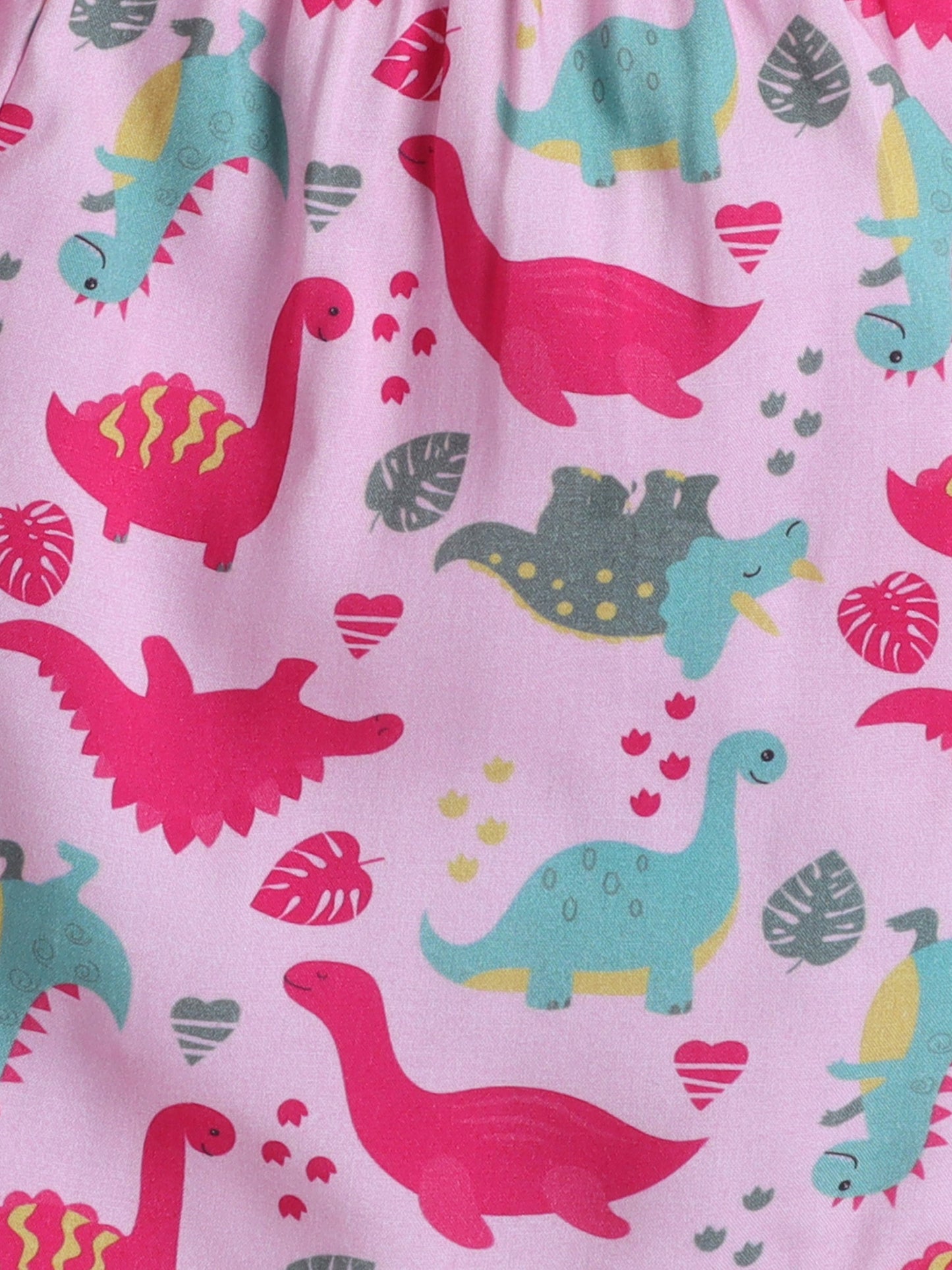 Cotton Woven Half Sleeves Dinosaur Printed Coordinating Night Suit Set - Pink