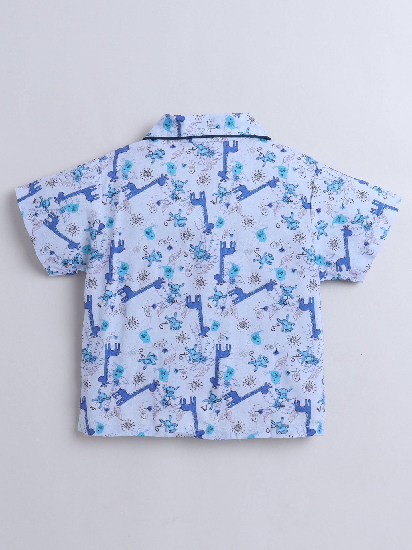 The Magic Wand Cotton Half Sleeve Animal Printed Night Suit Set Blue