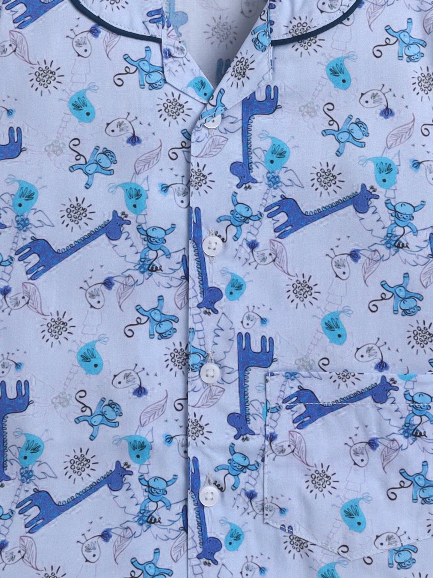 The Magic Wand Cotton Half Sleeve Animal Printed Night Suit Set Blue