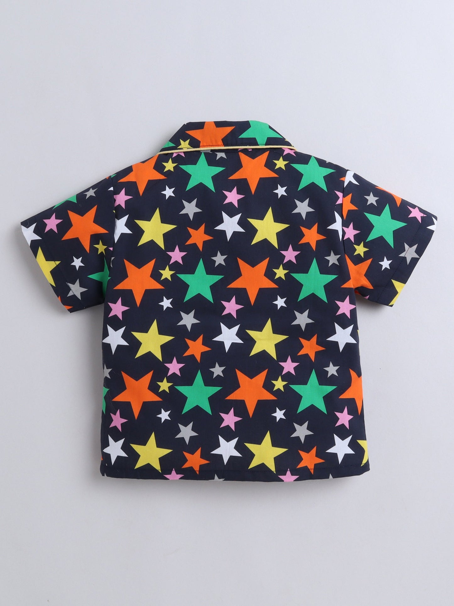 Cotton Woven Half Sleeves Stars Printed Shirt & Coordinating Shorts Set - Navy Blue