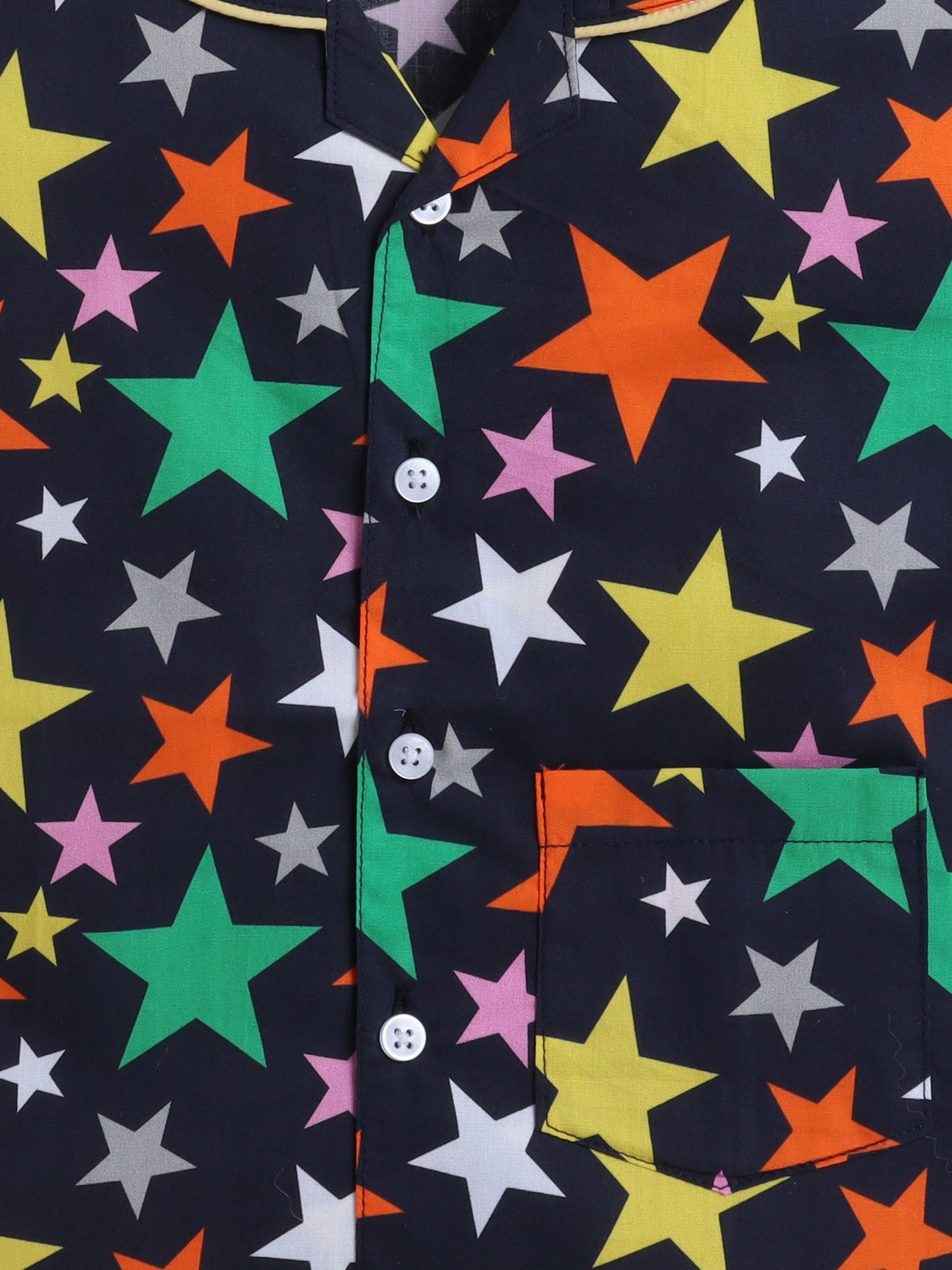 Cotton Woven Half Sleeves Stars Printed Shirt & Coordinating Shorts Set - Navy Blue