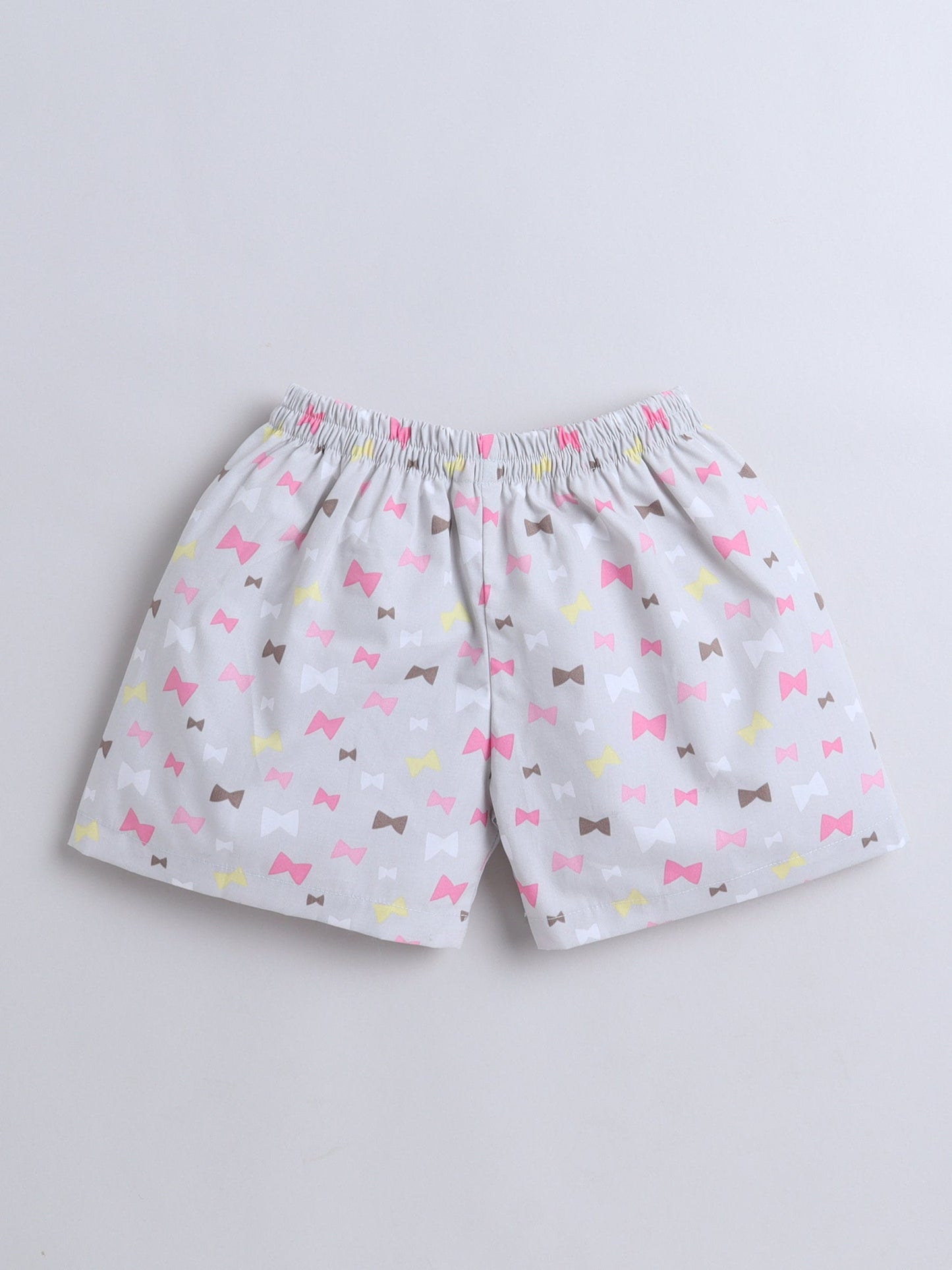 Cotton Woven Half Sleeves Bow Printed Shirt & Coordinating Shorts Set - Grey