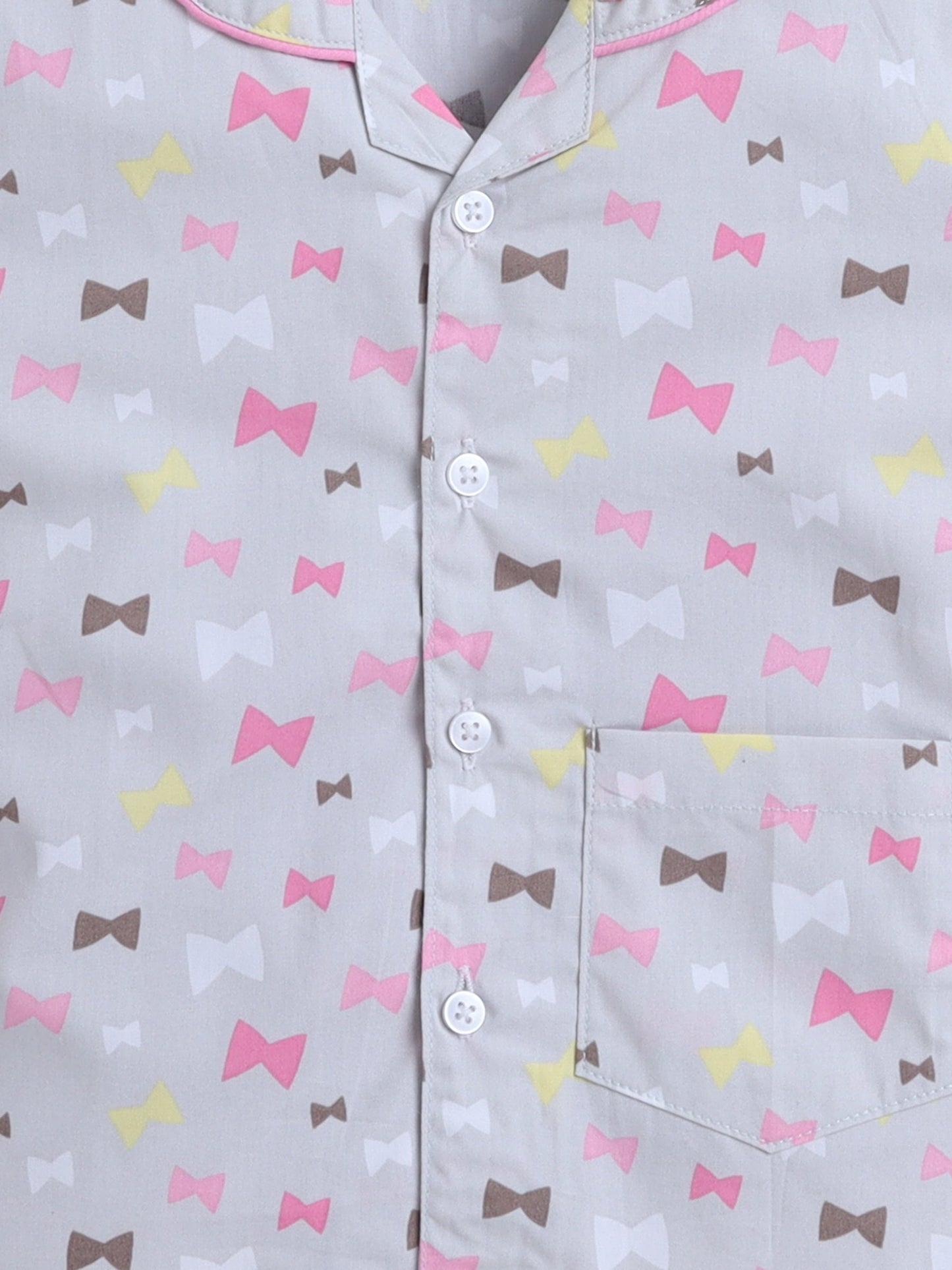 Cotton Woven Half Sleeves Bow Printed Shirt & Coordinating Shorts Set - Grey