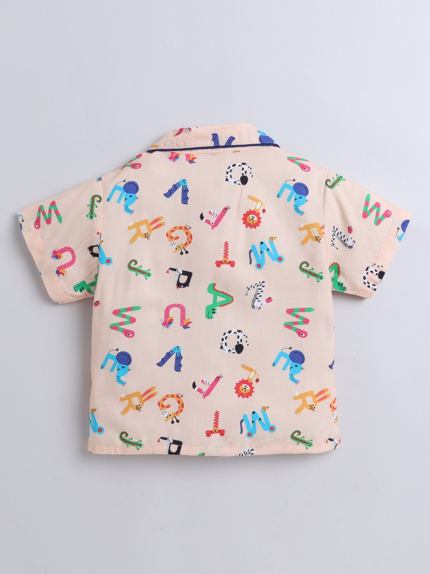 The Magic Wand Cotton Half Sleeve Aplthabet Printed Night Suit Set Beige
