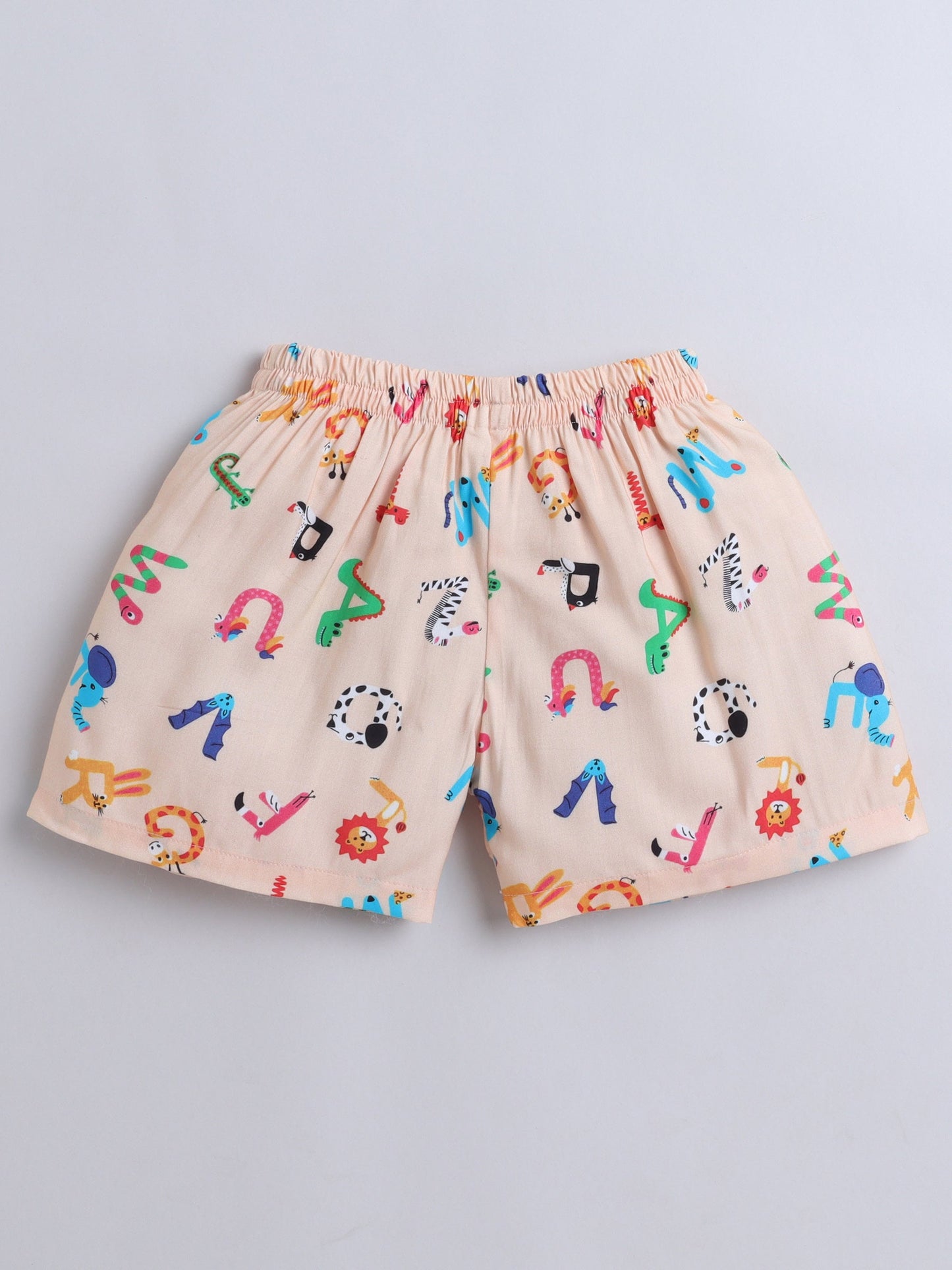The Magic Wand Cotton Half Sleeve Aplthabet Printed Night Suit Set Beige