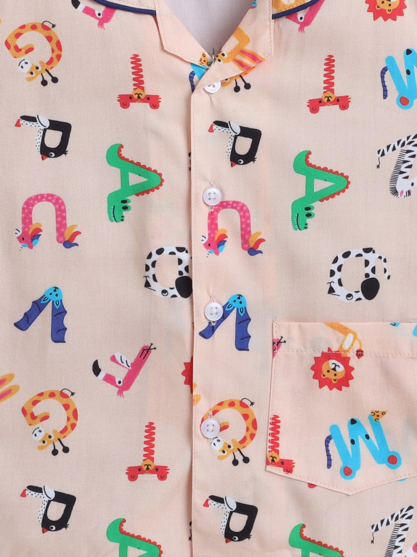 The Magic Wand Cotton Half Sleeve Aplthabet Printed Night Suit Set Beige