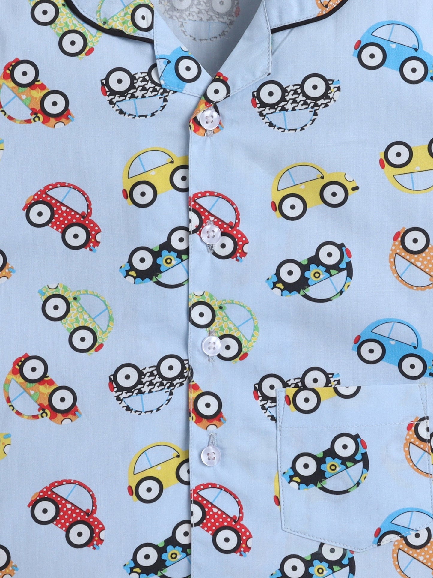 The Magic Wand Cotton Half Sleeve Vehicals Printed Night Suit Set Grey